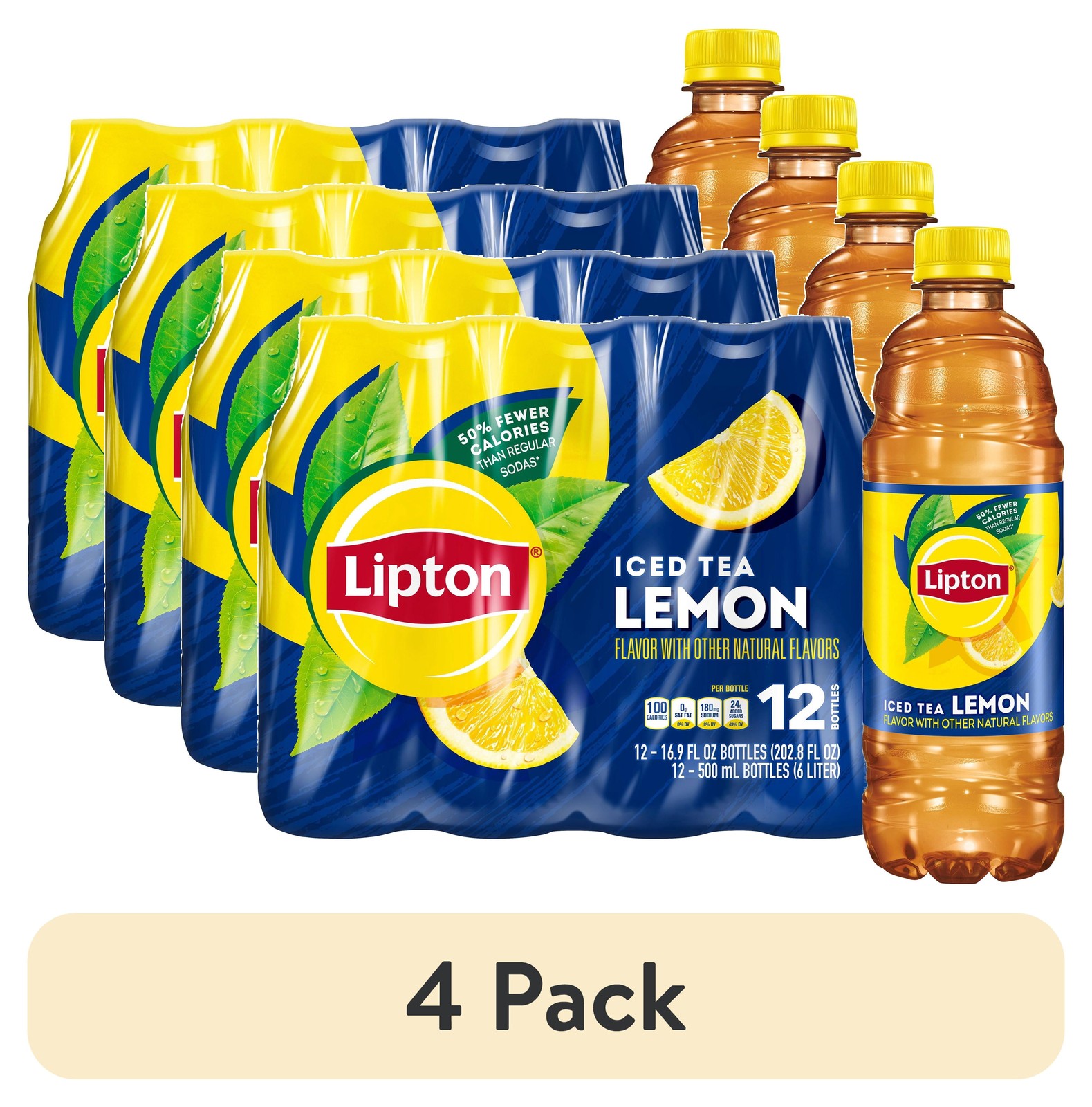 (4 pack) Lemon Iced Tea, 16.9 fl oz, 12 Pack Bottles