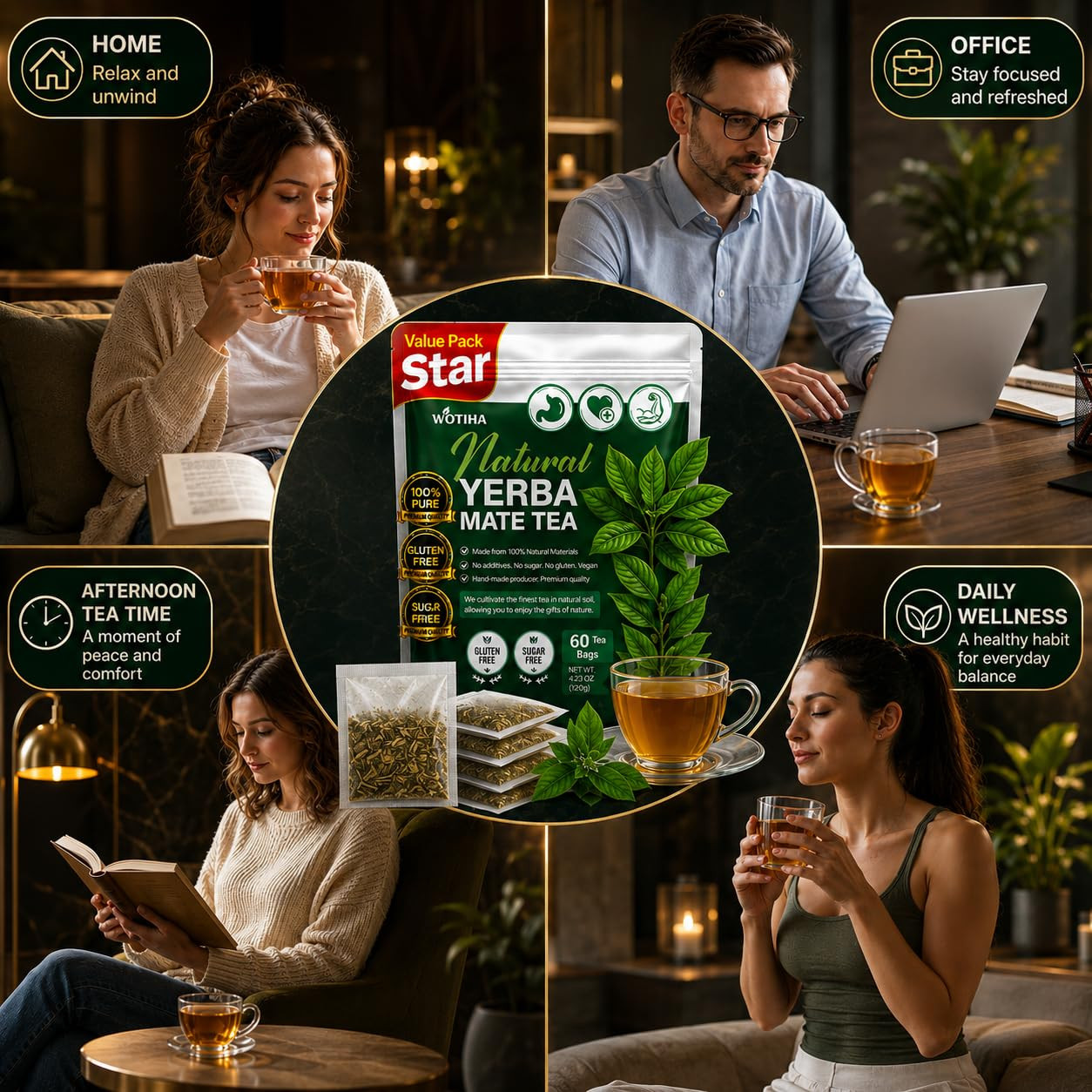 60 Count Premium Unsmoked Yerba Mate Tea Bags – Sourced from Argentina, 100% Pur