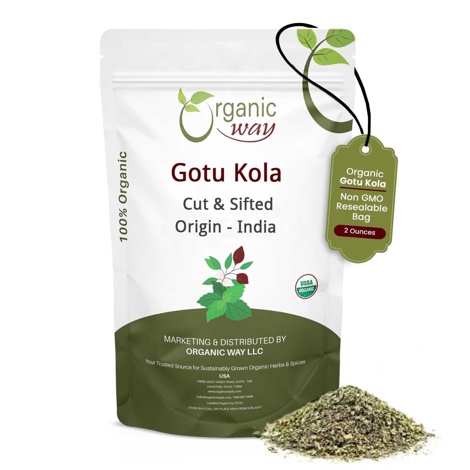 Organic Way Dried Gotu Kola Cut & Sifted (Centella 2 Ounce (Pack of 1)