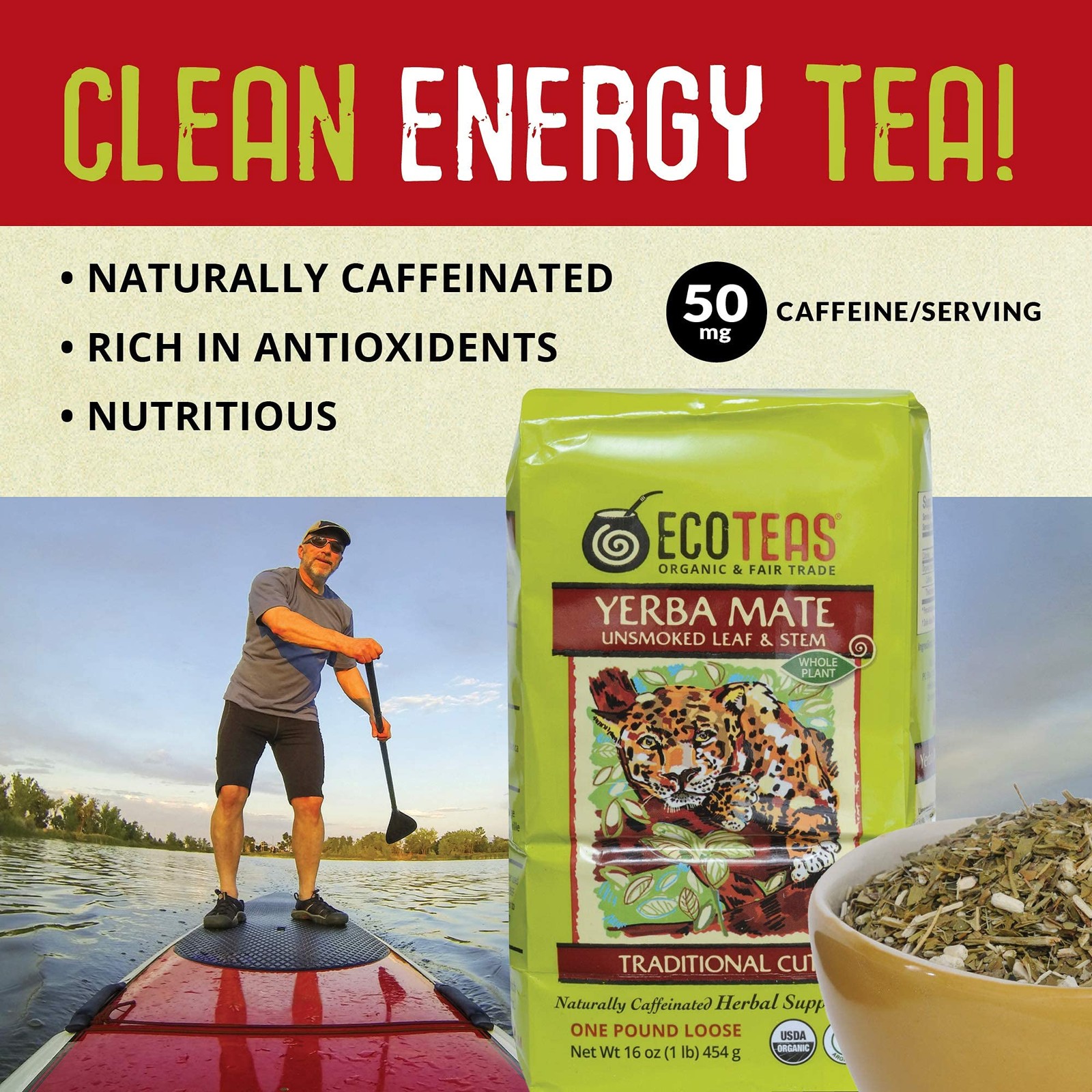 ECOTEAS Organic Yerba Mate Loose Leaf Tea – Unsmoked (Air 1 Pound (Pack of 1)
