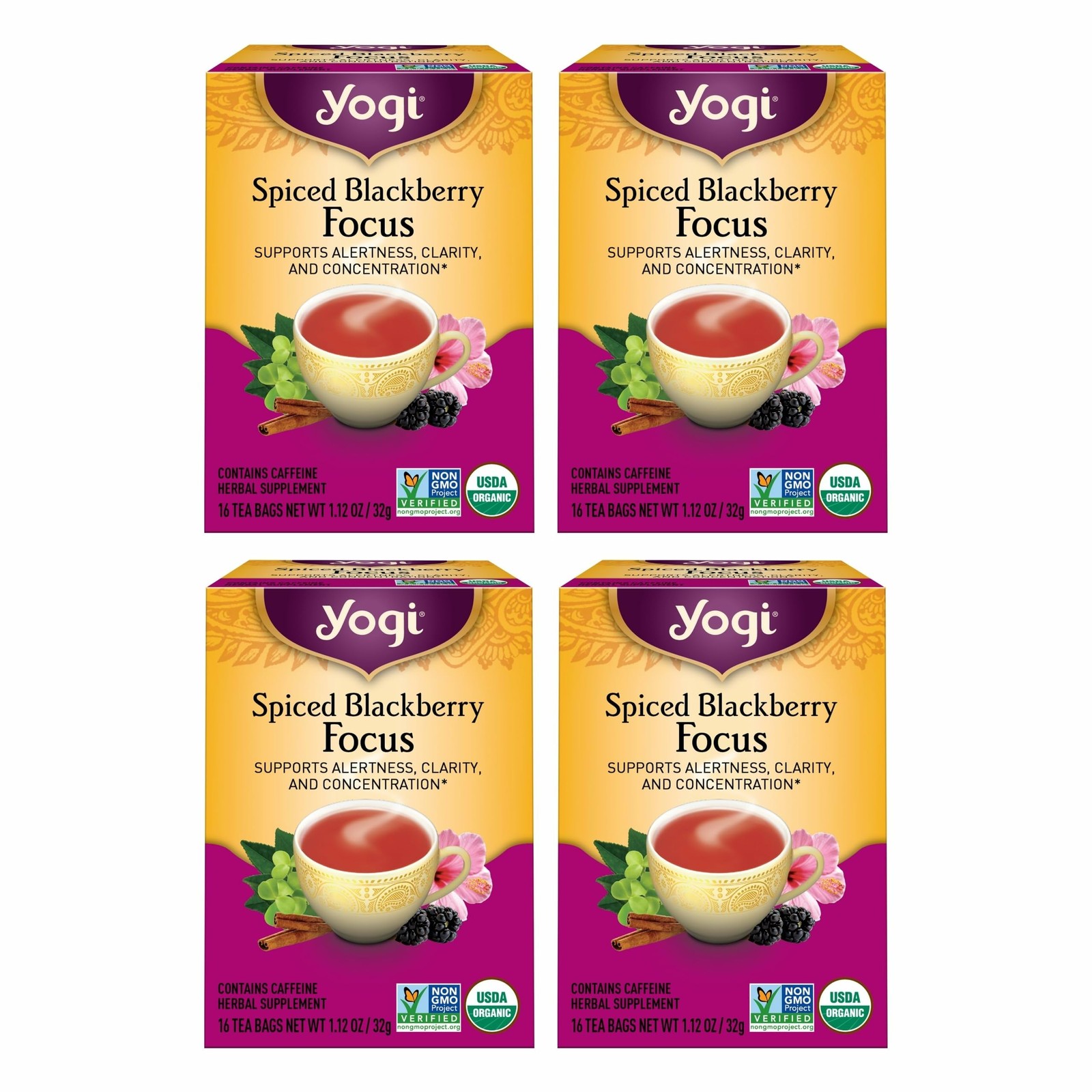 Yogi Tea Spiced Blackberry Focus – 16 Bags per Pack (4 16 Count (Pack of 4)