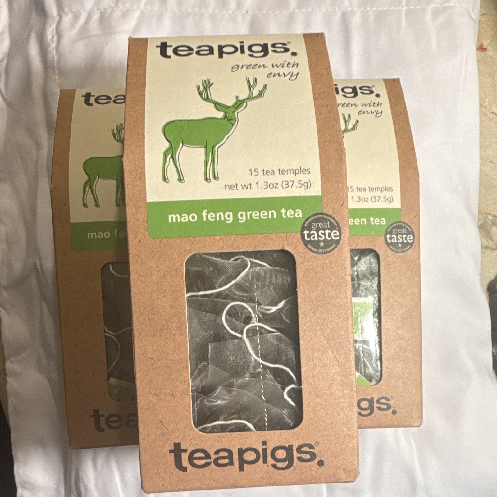 3 packs teapigs Mao Feng Green Tea & Infusion Bags 15 Tea Temples 37.5g Non-GMO