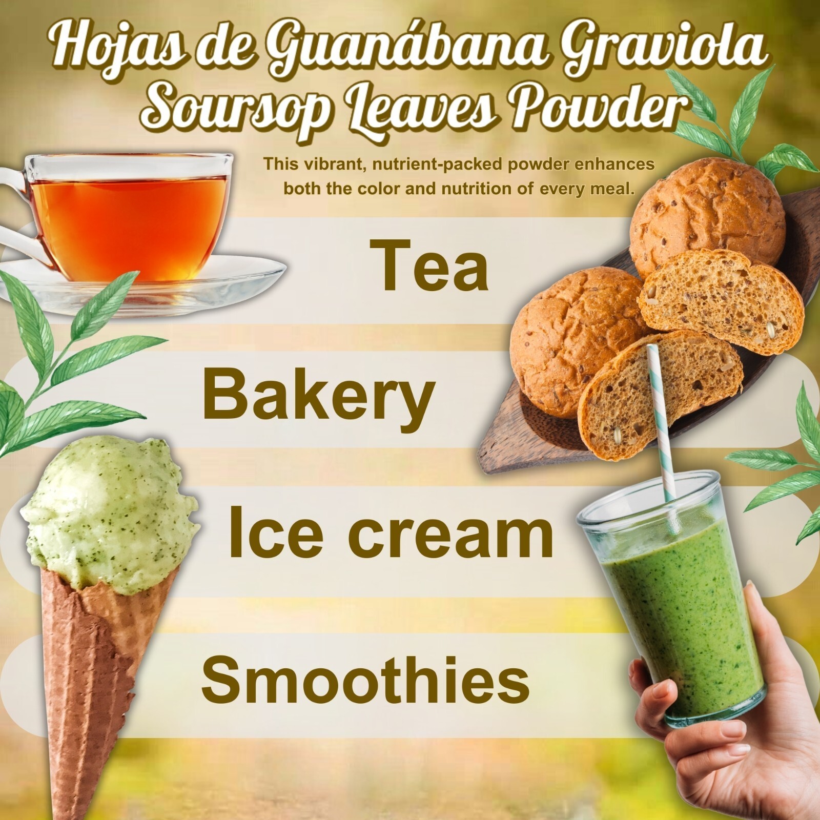 Hojas de Guanabana 100% Natural Graviola Soursop Leaf Powder for Vitality Peru