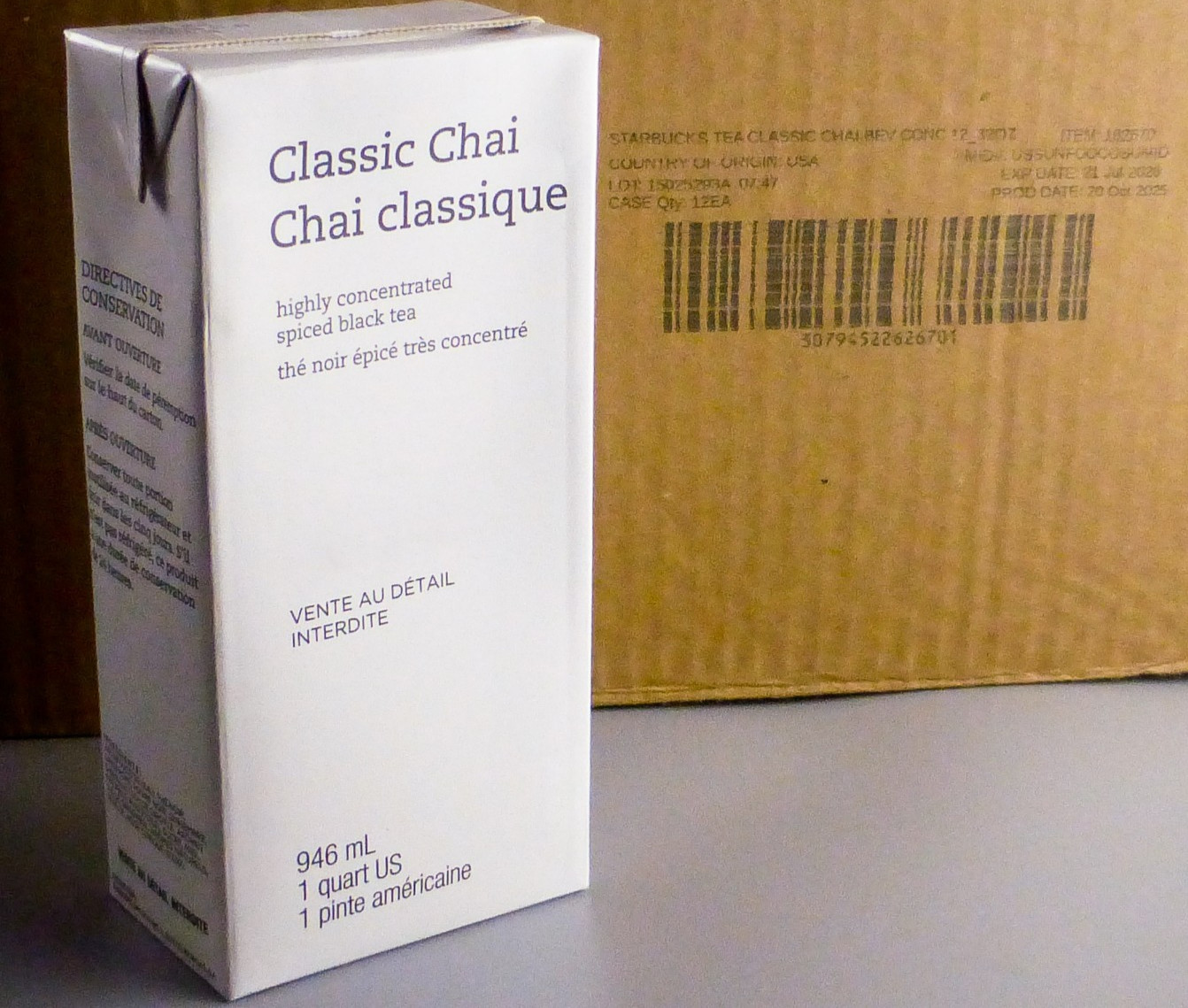 Classic Chai Spiced Black Tea Concentrate 12-Pack (case) 32 oz each, Starbucks
