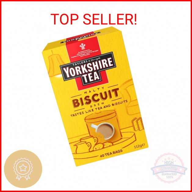 Yorkshire Tea Malty Biscuit Brew, Black Tea, Pillow Tea Bags, 40 Count (Pack of