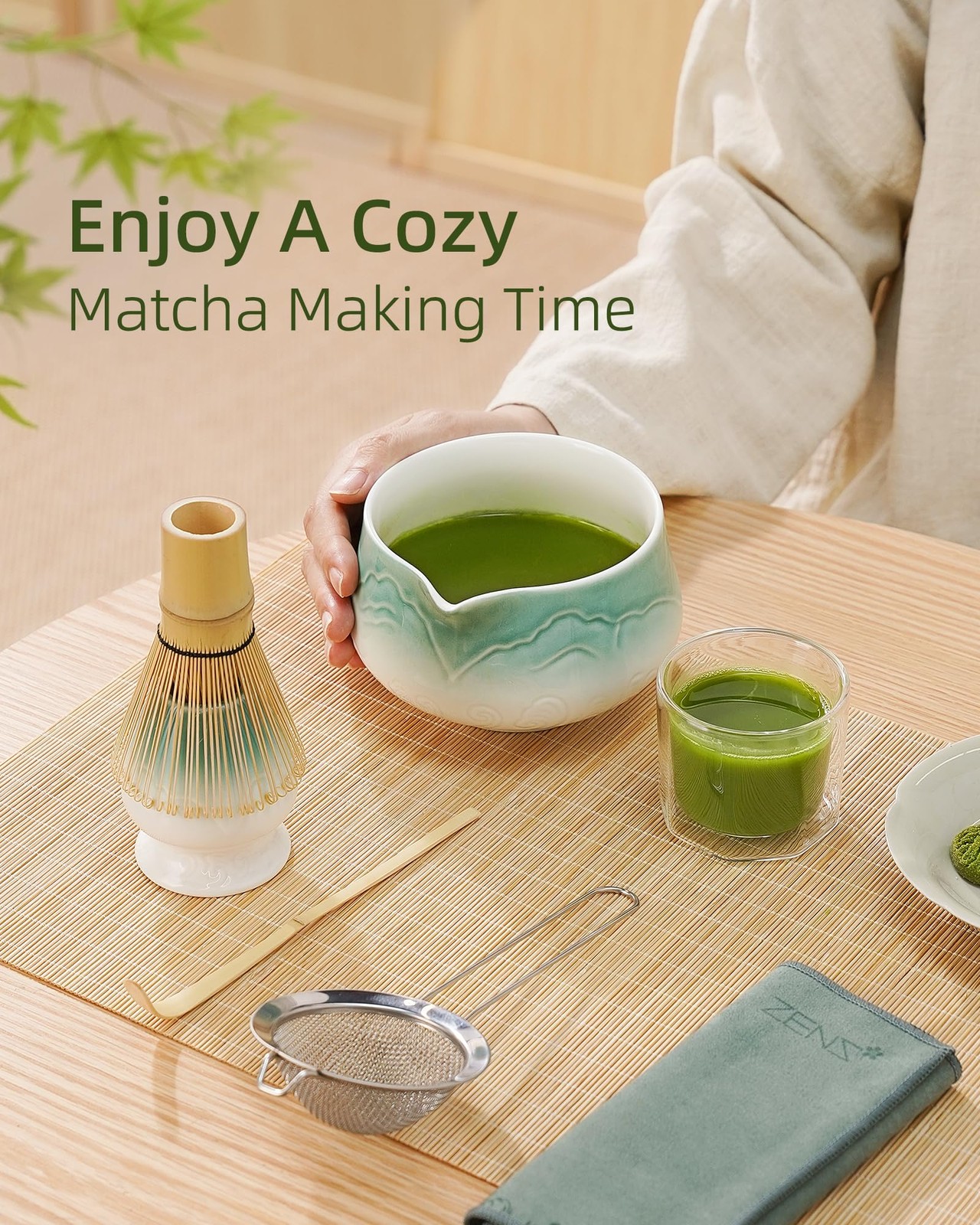 Matcha Whisk Set, 6Pcs Matcha Set Includes Ceramic Bowl, Bamboo Whisk and Cha…