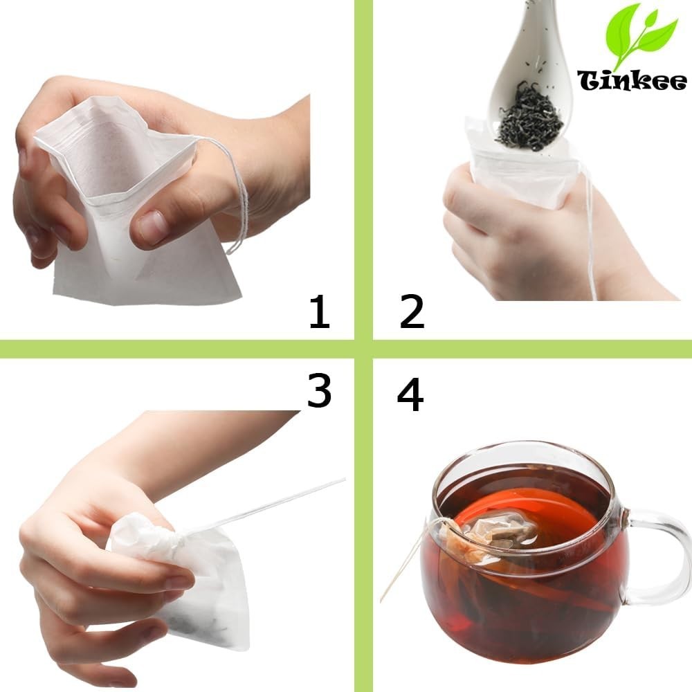 100 Biodegradable Tea Bags with Drawstring – Perfect for Scented Tea & Coffee
