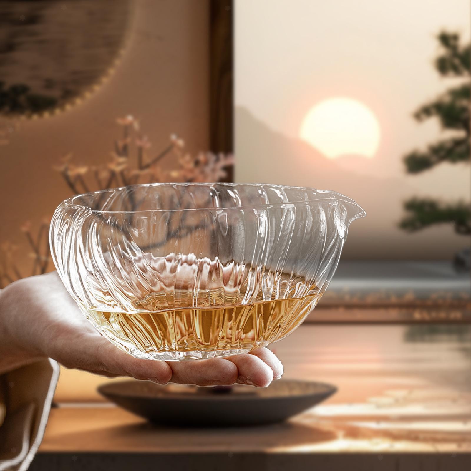 Glass Matcha Bowl with Spout 240ml Household Parties Handmade Matcha Chawan