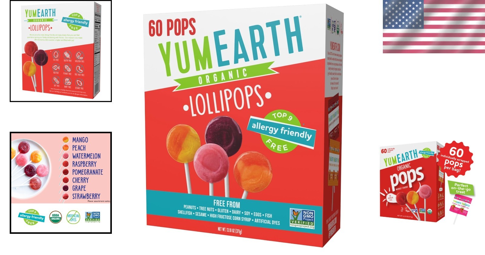 60 Count Fruit-Flavored Organic Lollipops – No Artificial Dyes, Gluten Free