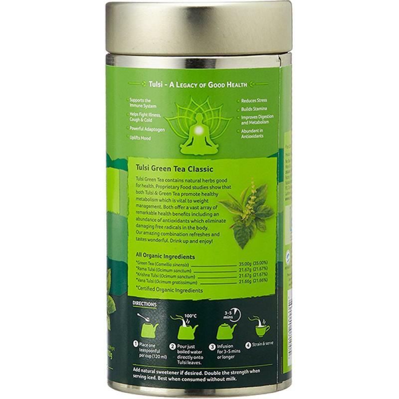 Organic India Tulsi Green Tea Classic 100g Tin with Free Shipping