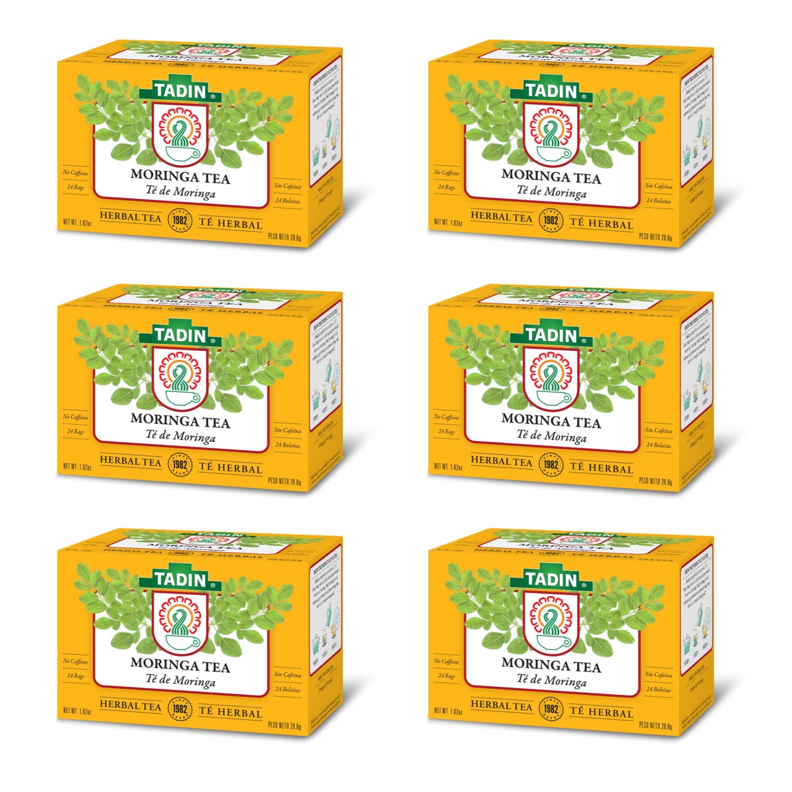 Tadin Moringa Herbal Tea 6 Pack Caffeine Free Decaf Tea Bags 24 Count