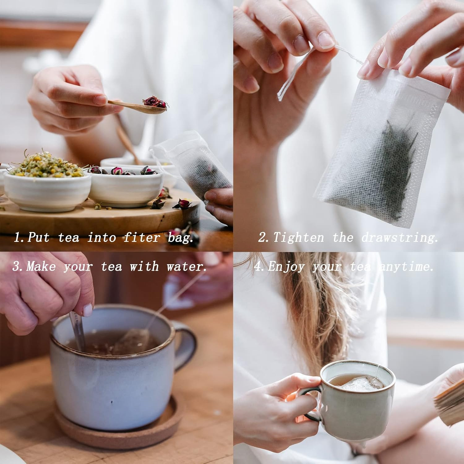400Pcs Unbleached Drawstring Paper Tea Bags 2.95in Loose Leaf Coffee Herbs