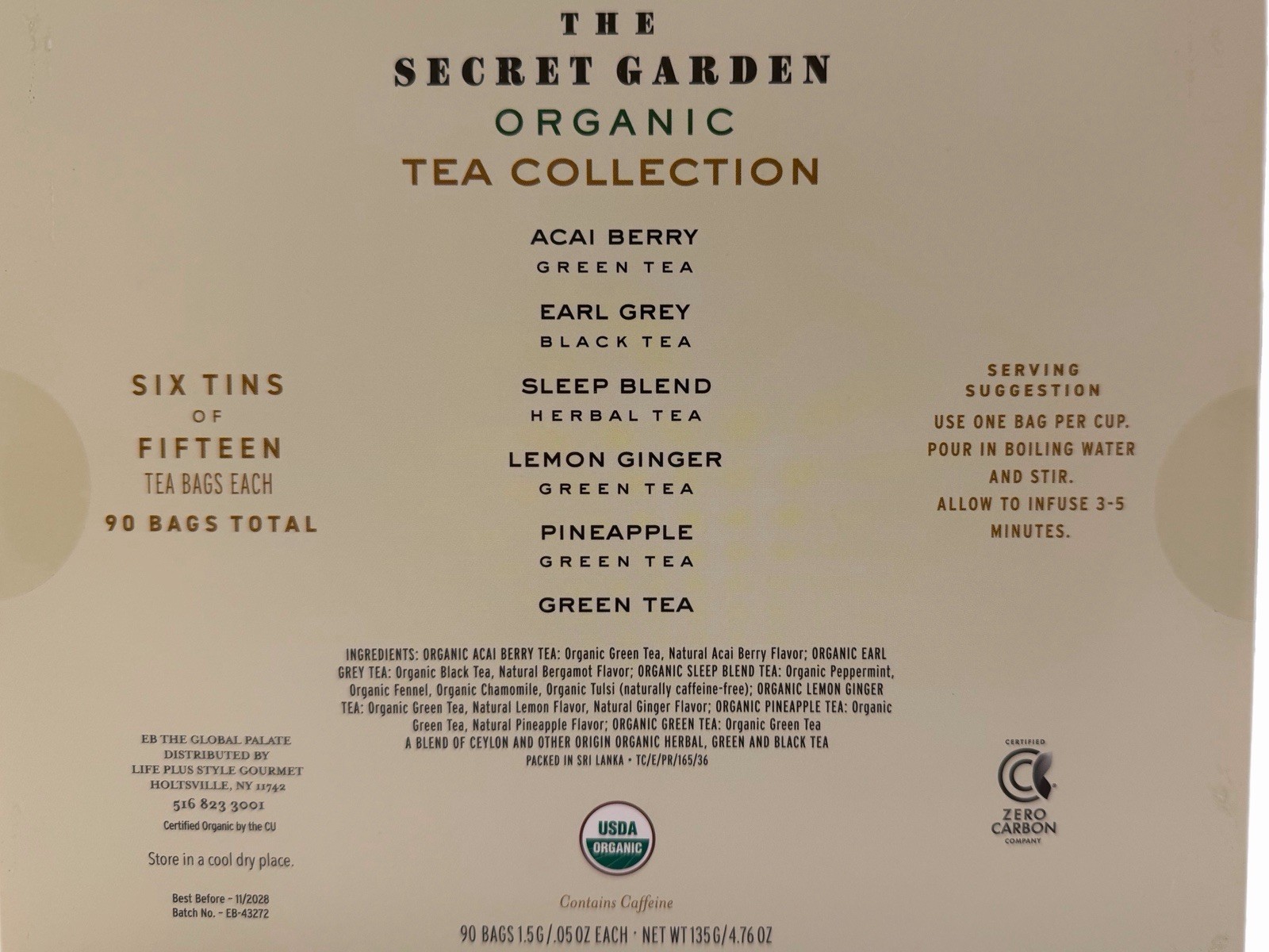 Secret Garden Tea Collection Gift Set Tins Green Tea Earl Grey Acai Pineapple +