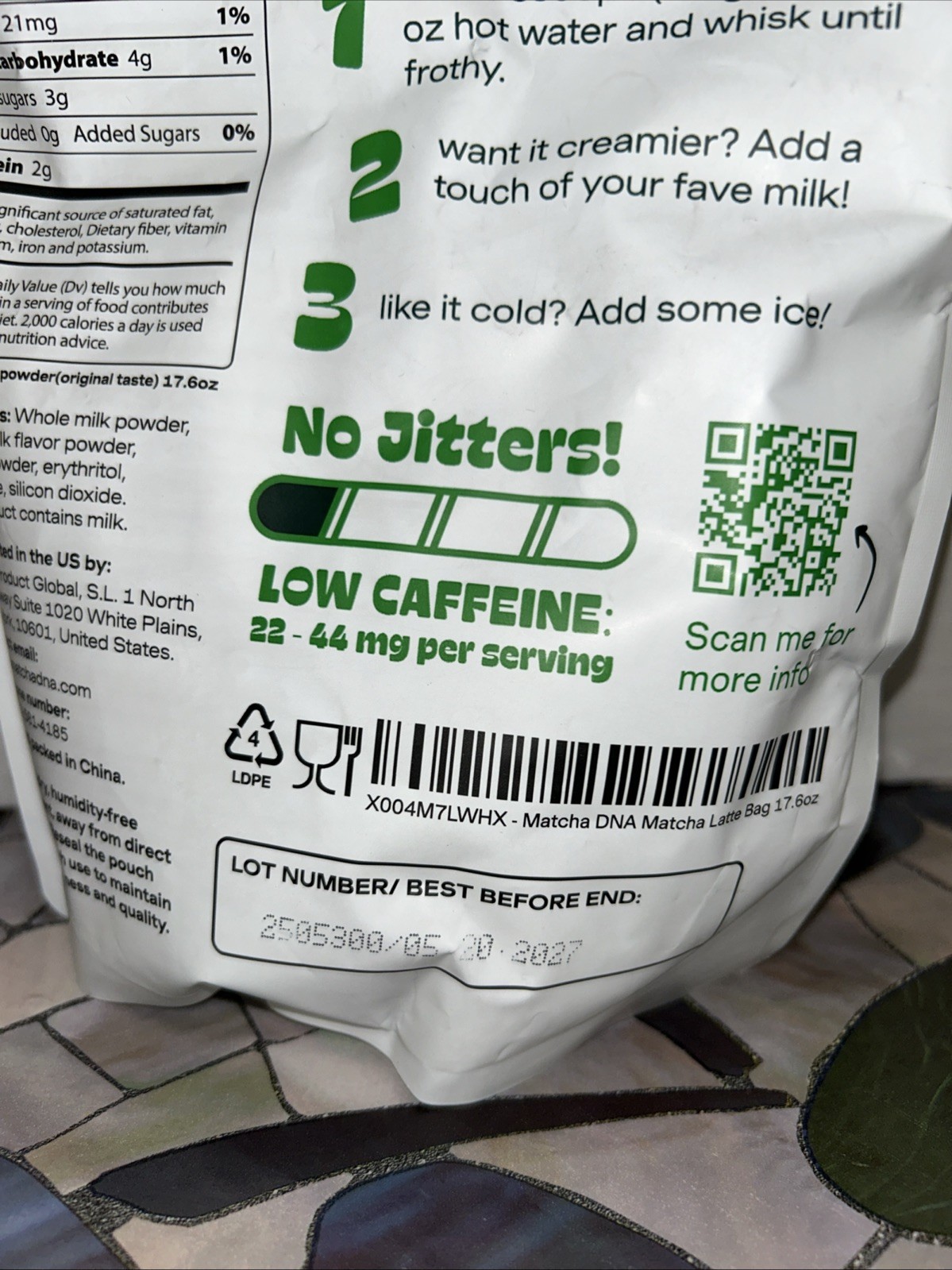 Matcha DNA Matcha Latte Organic Green Tea Powder 17.6 Oz Bag Energy Boost