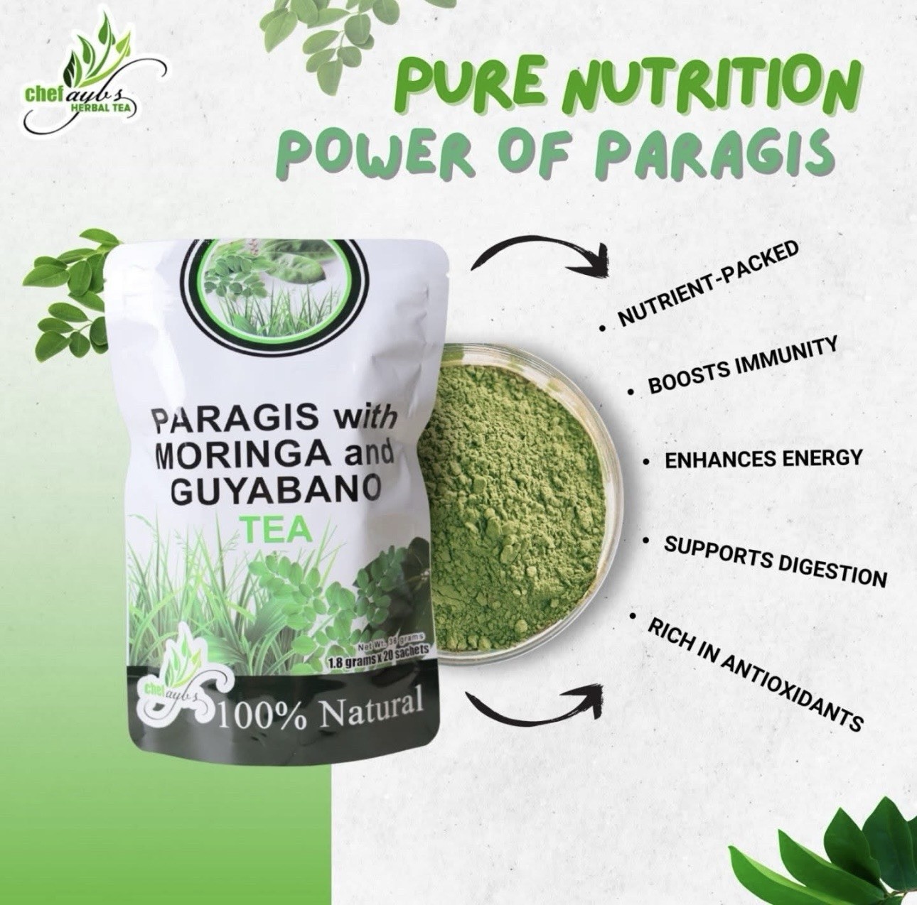 Chef Ayb’s Paragis with Moringa and Guyabano Tea (20 Tea bags)