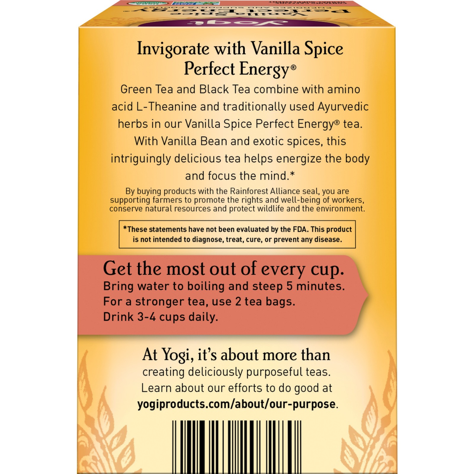 Yogi Tea – Vanilla Spice Perfect Energy – 6 Pack, 96 Tea Bags