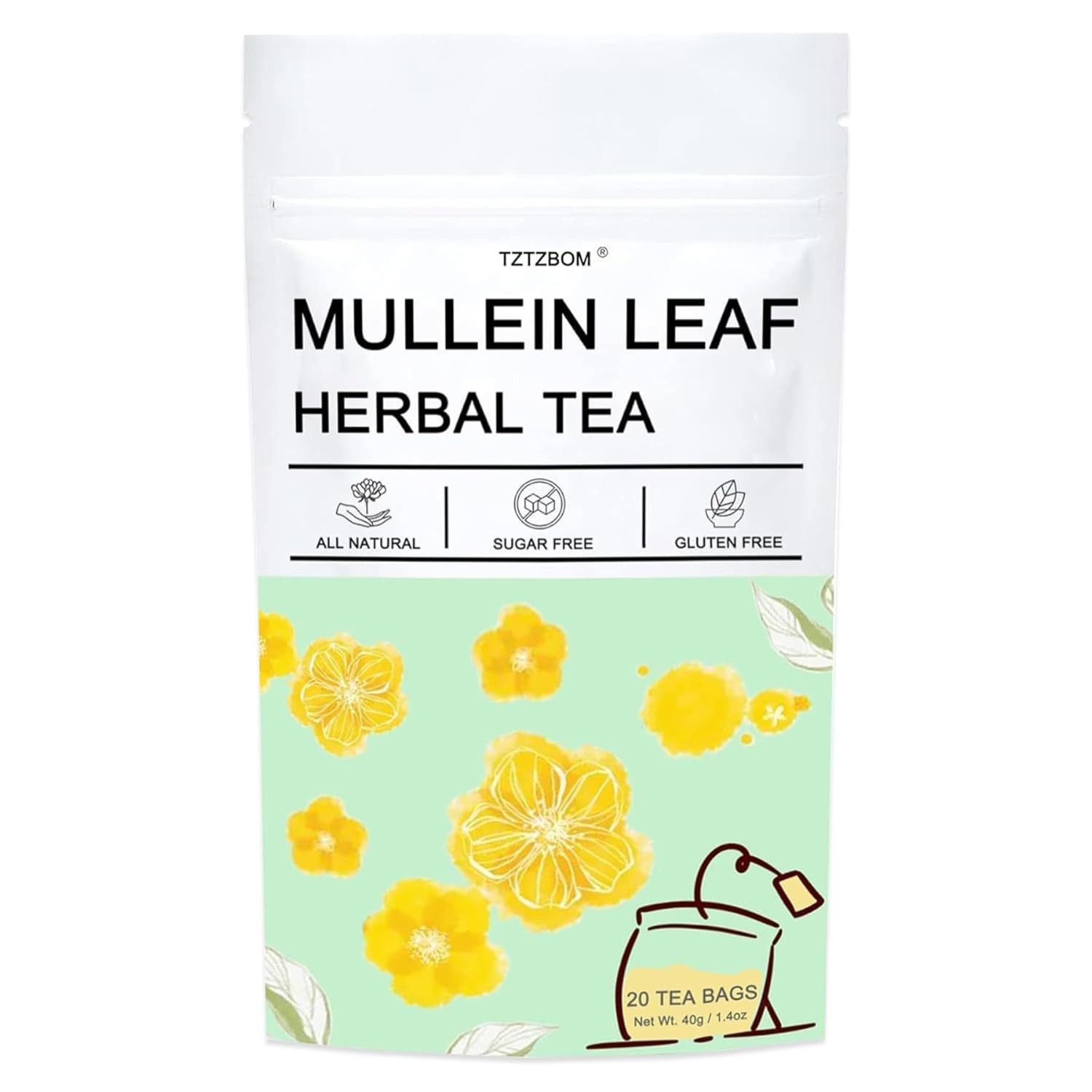 Caffeine-Free Organic Mullein Tea – 20 Count for Respiratory Health & Wellness