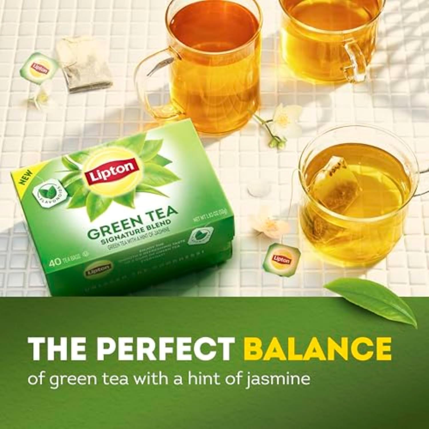 Signature Blend Green Tea Bags Unsweetened 40 Ct Hot or Iced Tea with Caffeine