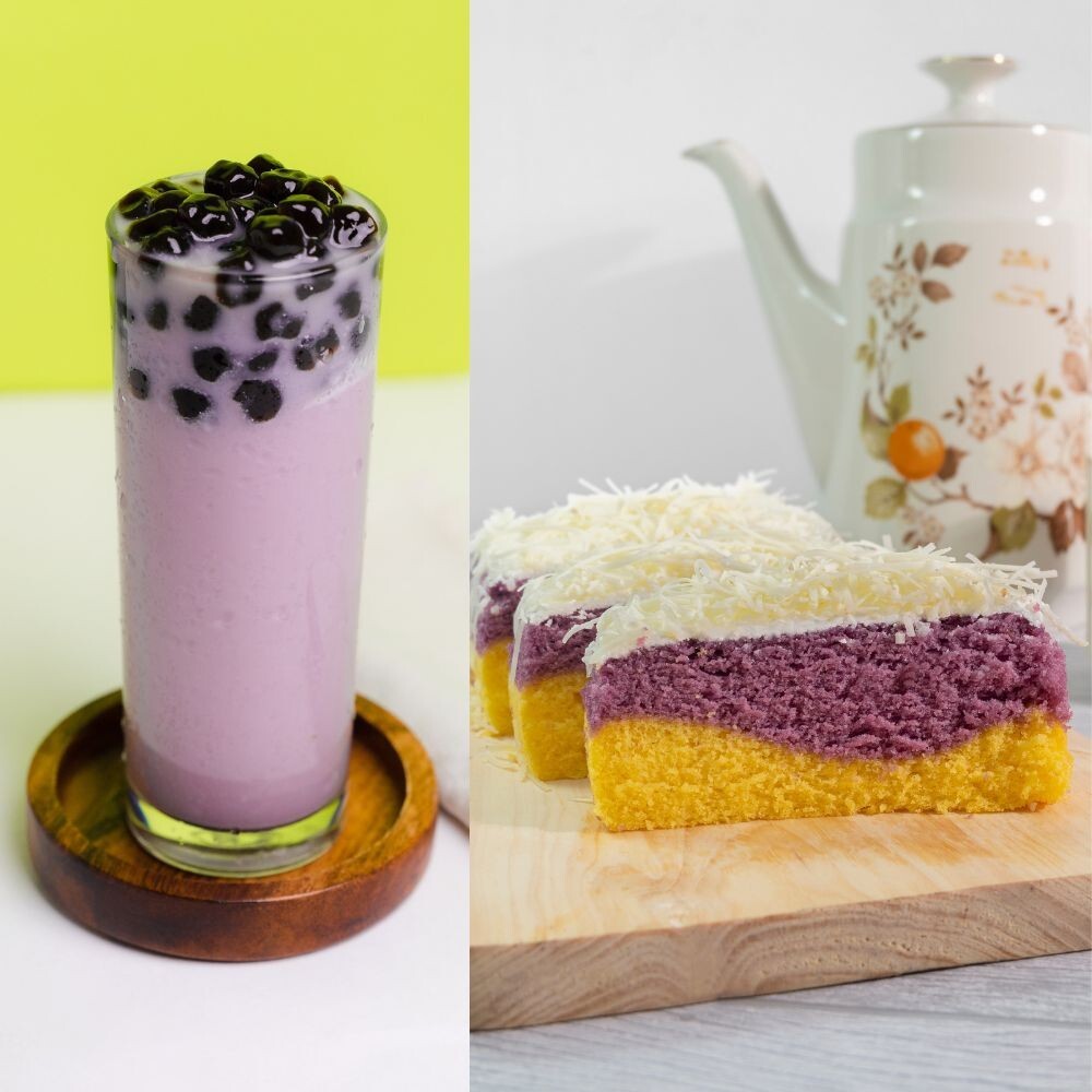 Instant Taro Milk Tea Powder Thai Bakery Cake Drink Mix Hot Iced Beverages 200g