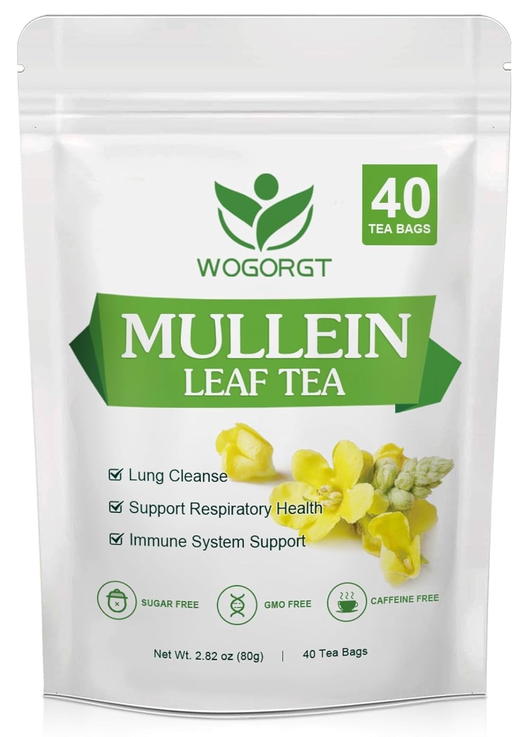 Mullein Tea Bags Natural Lung Support Respiratory Wellness 40 Count