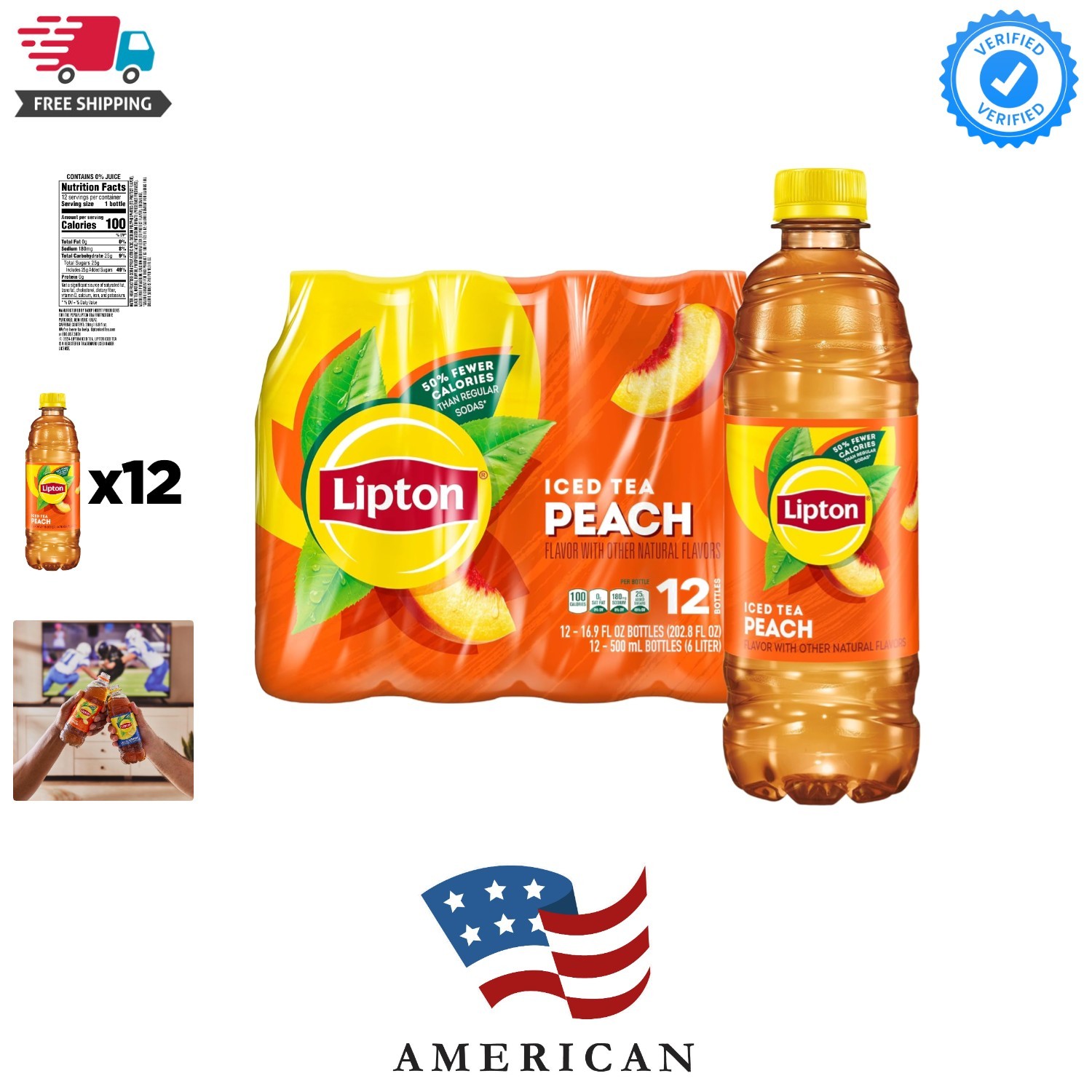 Lipton Peach Iced Tea, 16.9 Fl Oz Bottles Pack of 12