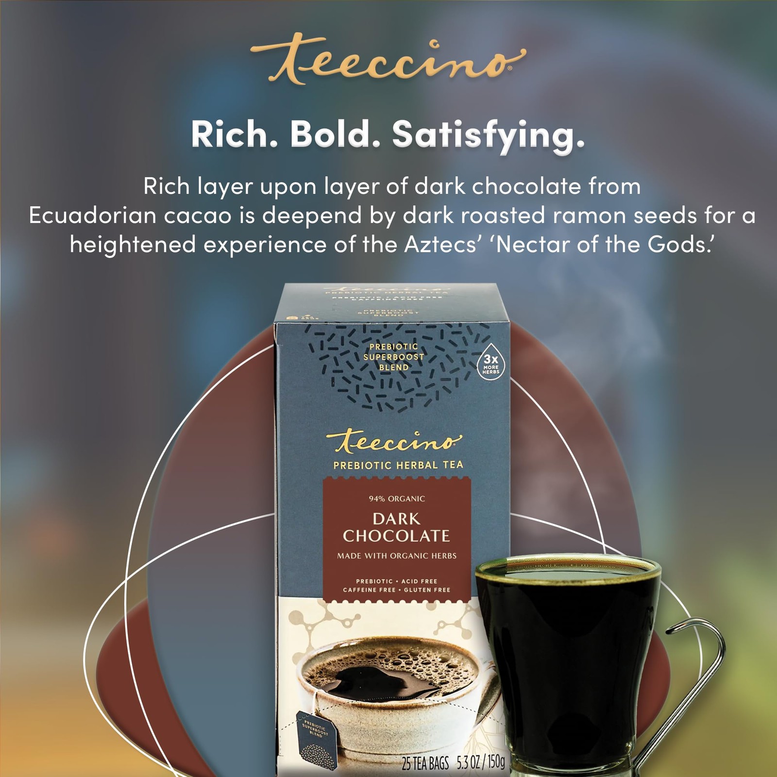 Teeccino Dark Chocolate Prebiotic SuperBoost™ Herbal Tea 25 Count (Pack of 1)