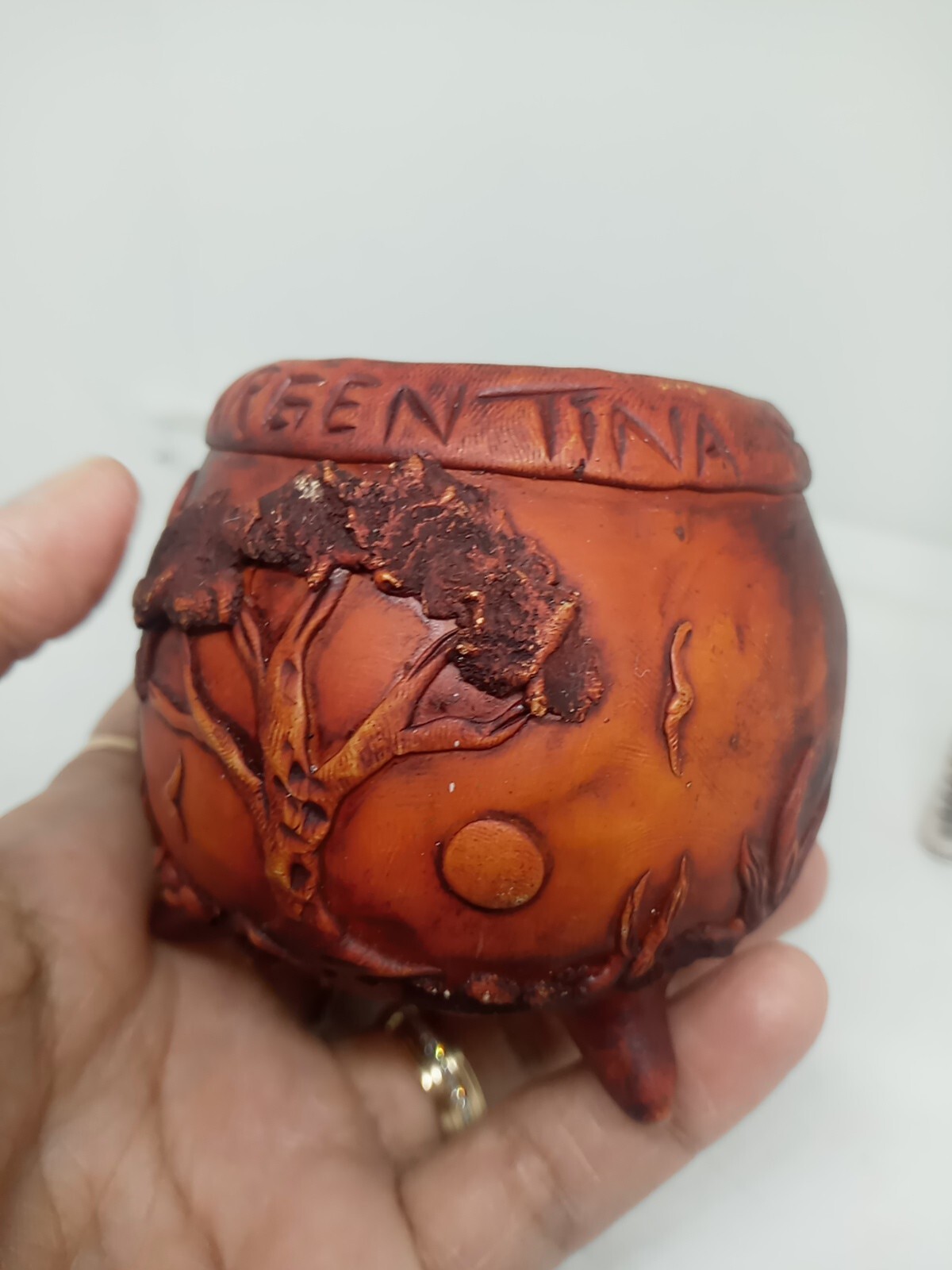 Argentina Unique Hand Made Wooden Yerba Mate Cup & Bombilla W Nature Design.