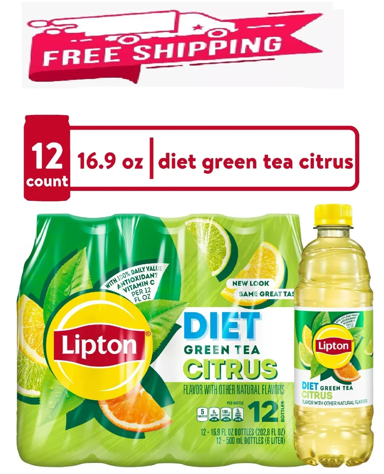 Lipton Diet Iced Green Tea, Citrus Bottle Tea Drink, 16.9 fl oz, 12 Bottles New