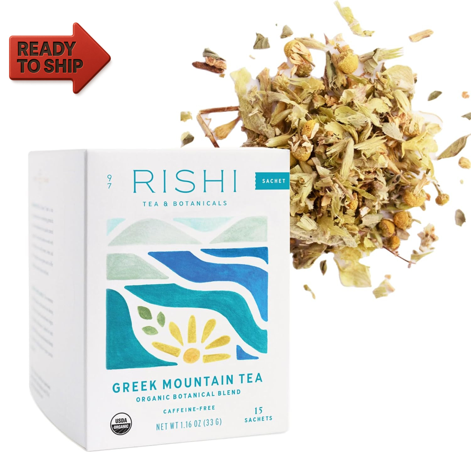Rishi Tea Greek Mountain Tea Herbal Tea – Organic, Caffeine Free Sachet Tea Bag