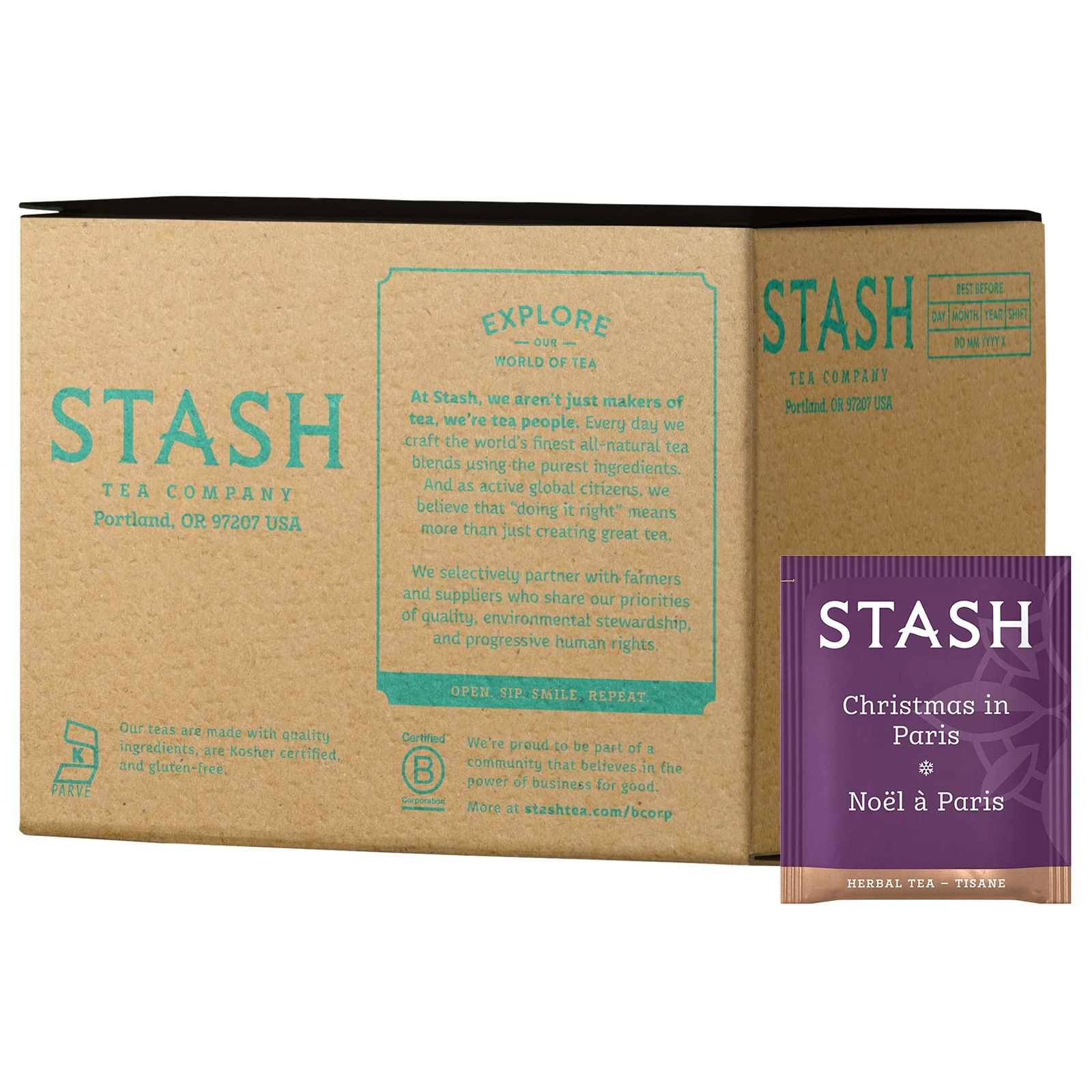 Stash Tea Christmas in Paris Herbal Tea 100 Count Aromatic Chocolate Mint