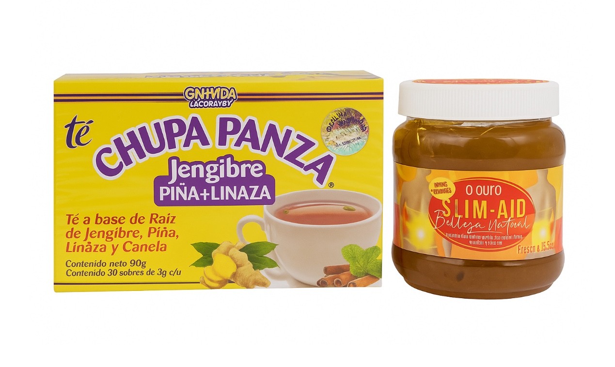Ouro Slim-Aid Thermogenic Gel + Chupa Panza Ginger Tea | Natural Slim Combo|