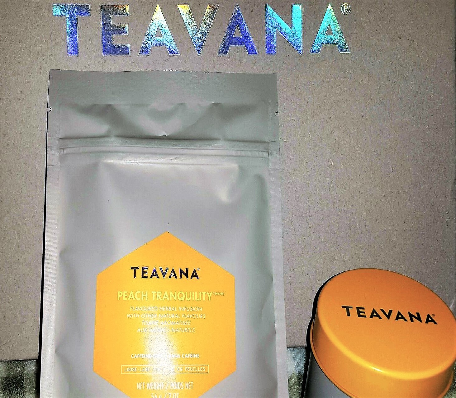 🍑🌈 🍑 NEW! 2 OZ TEAVANA PEACH TRANQUILITY HERBAL FACTORY SEALED TEA & TIN 🌈🍑