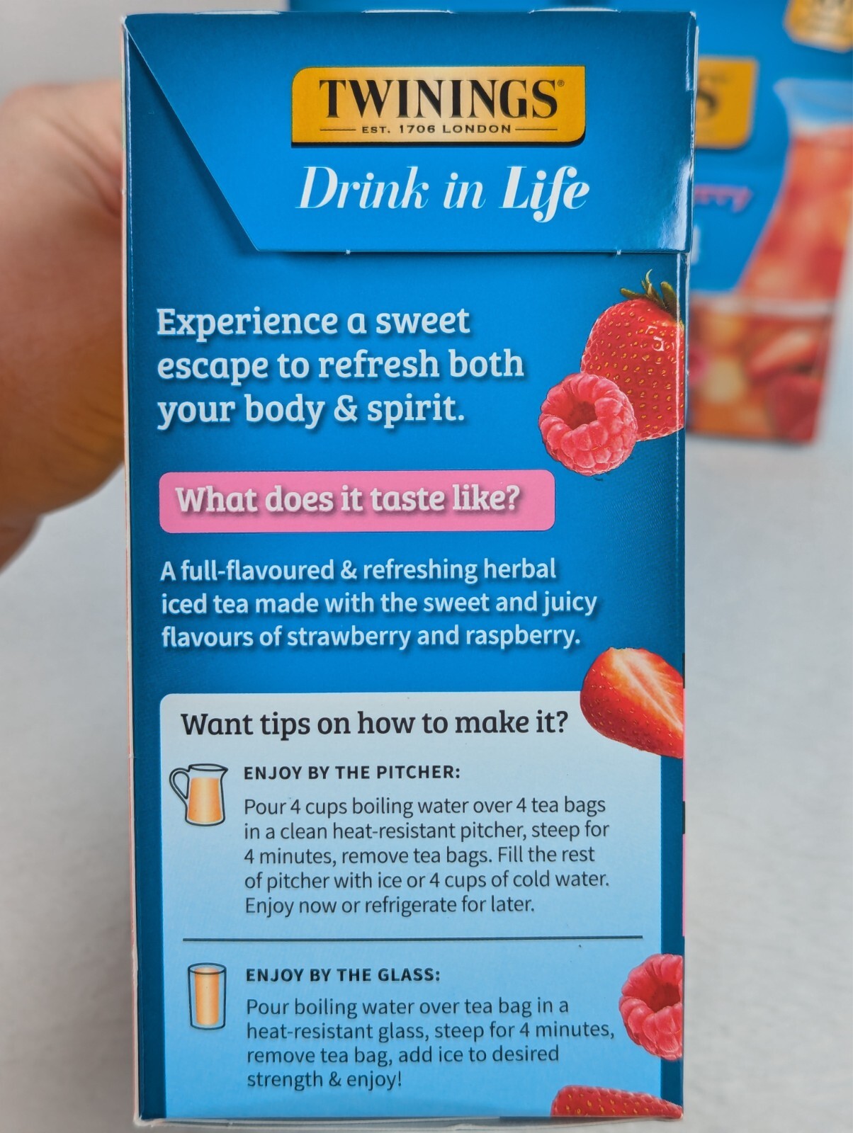 Twinings – Strawberry & Raspberry – Iced Tea Bags – 72 ct – 2 Packs – exp: 01/27