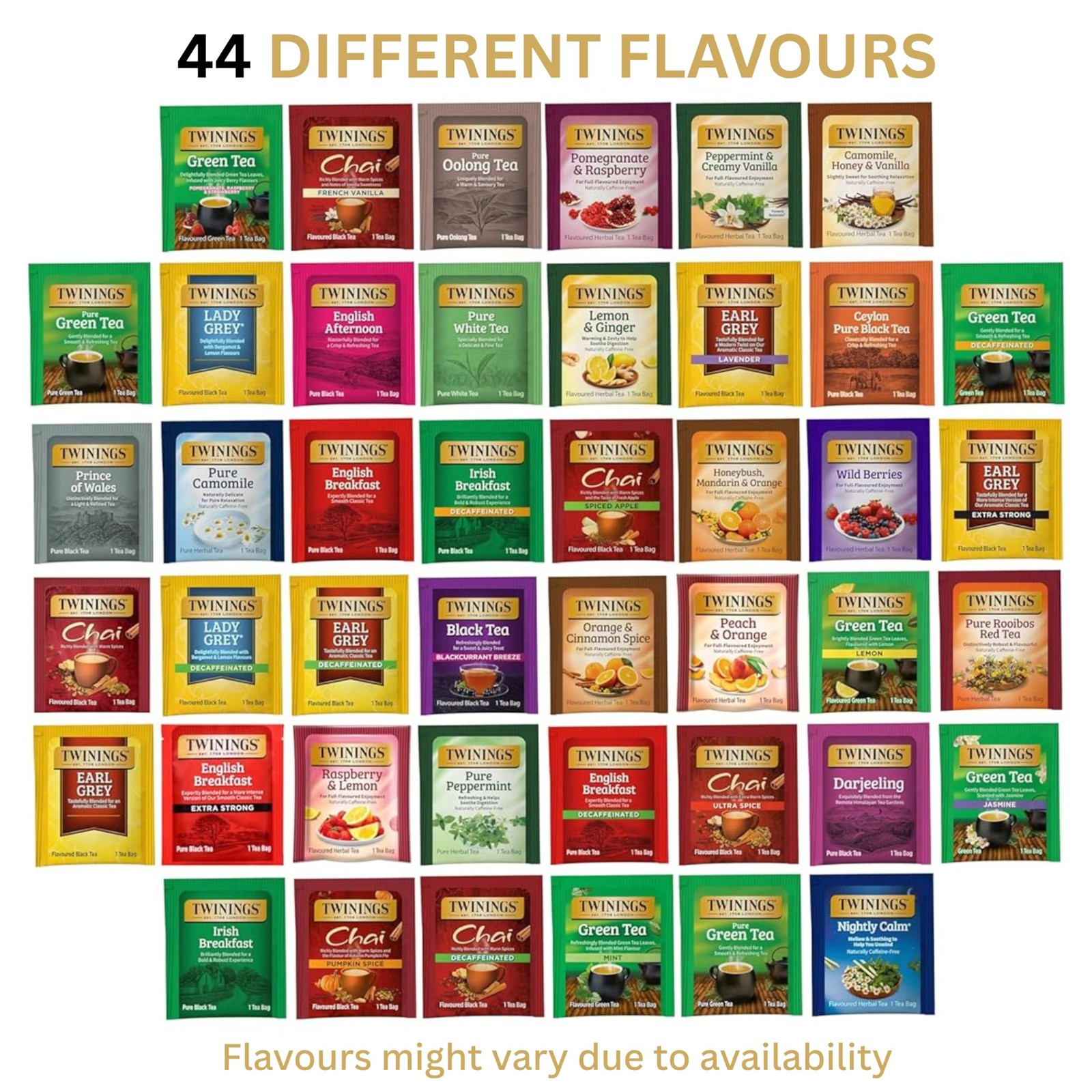 Twinings Tea Bag Sampler Assortment, Variety Pack (44 Count), 44 44 Count