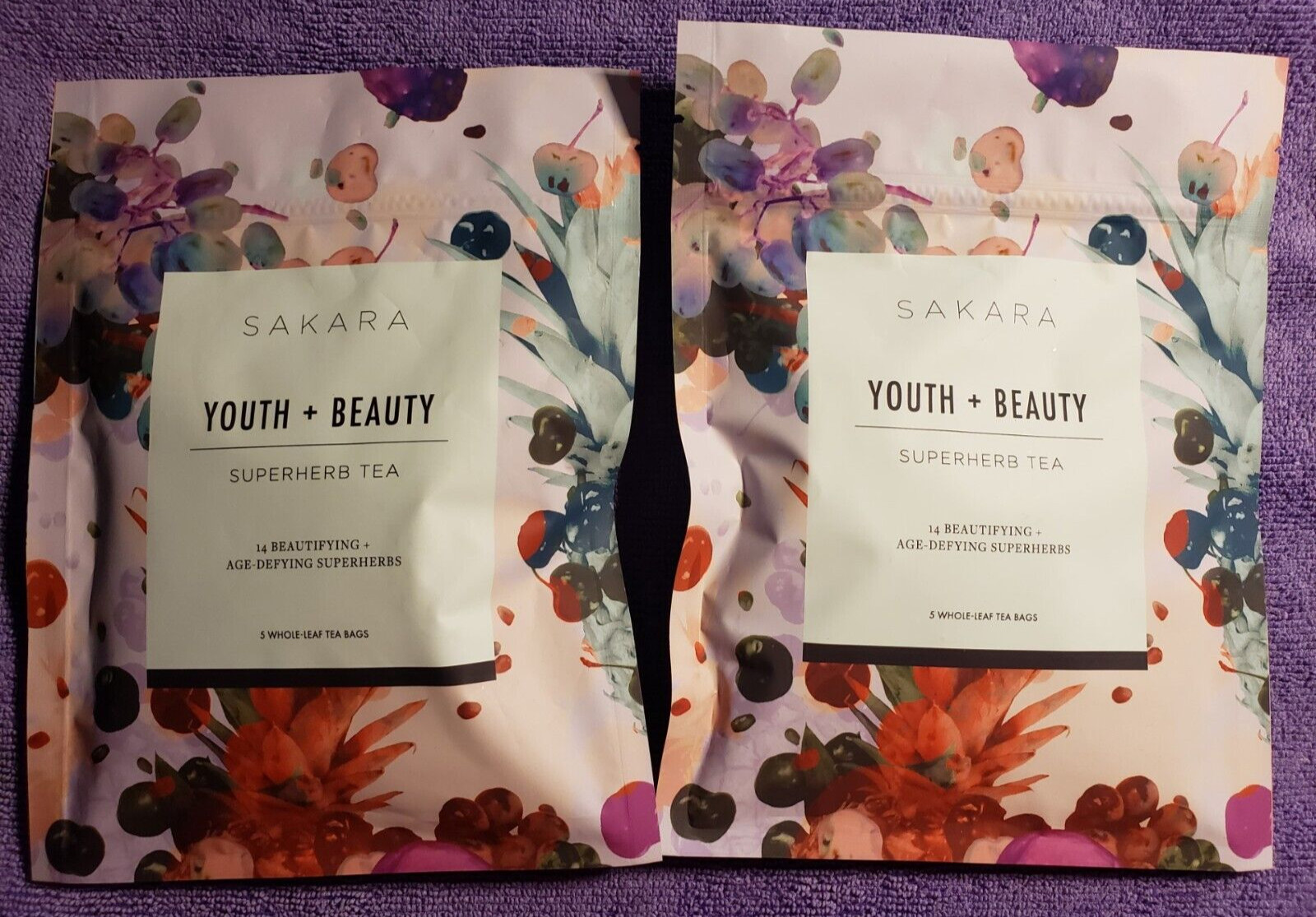 SAKARA YOUTH + BEAUTY SUPERHERB TEA – 5 Whole-Leaf Tea bags x 2 pack – Ex 5/2025