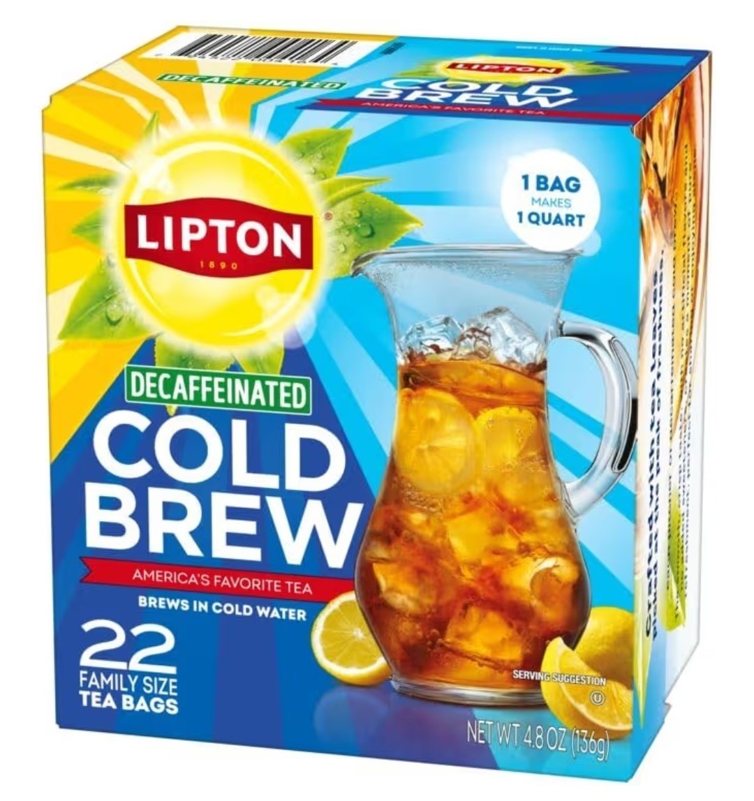 Lipton Decaf Cold Brew Iced Tea Bags, Family Size Zero Calories, No Boiling