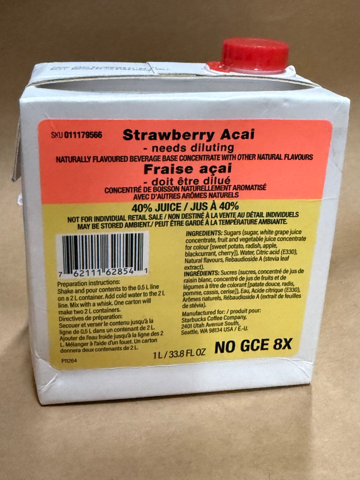 Starbucks Strawberry Acai Base Concentrate 1L Box BB 7/25/26