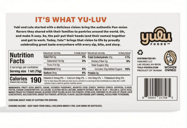 Yulu Instant Boba Mango Peach Tea, Bubble Tea Kit, 3 Drinks