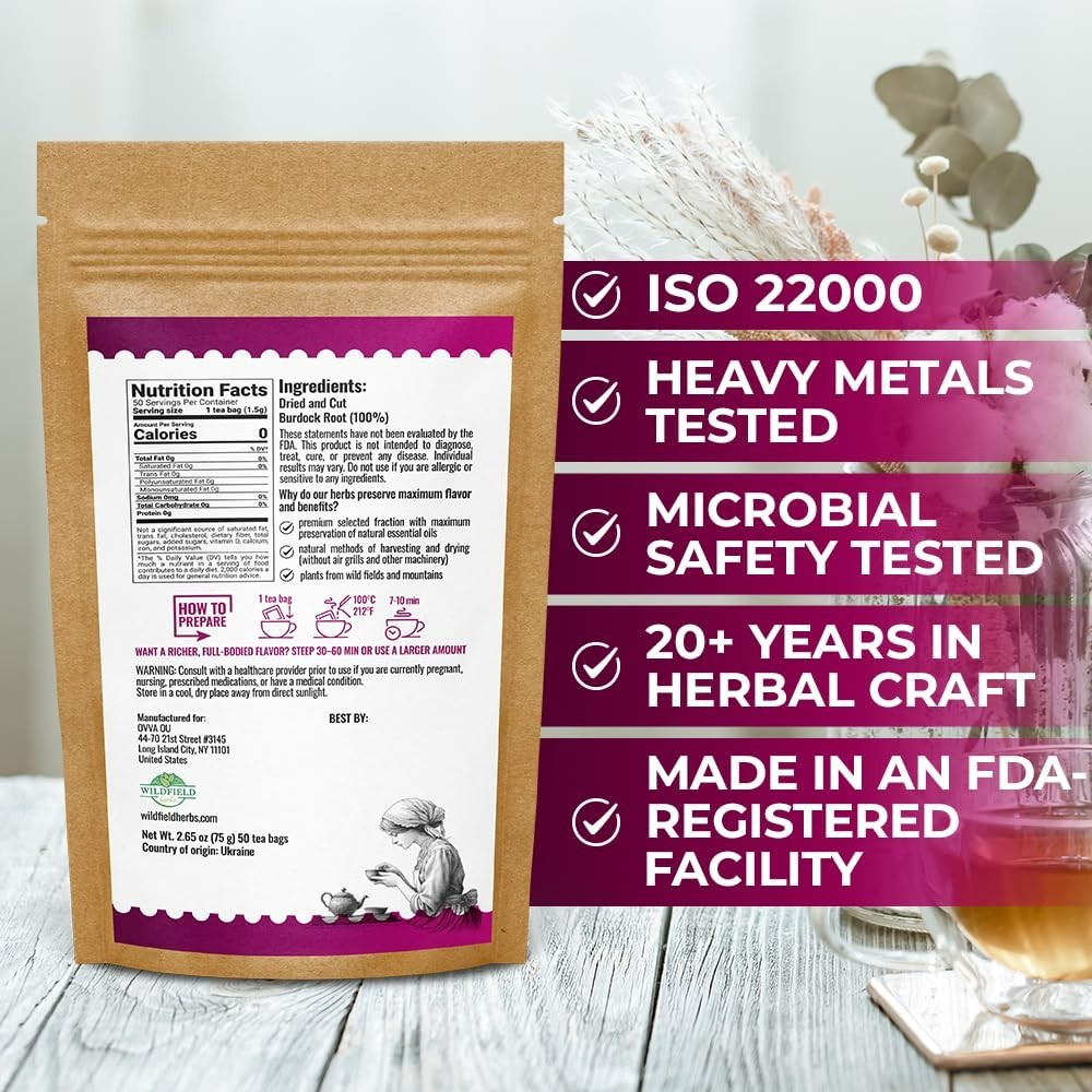 Carefully Sourced Burdock Root Tea – 50 Bags for Refreshing Relaxation