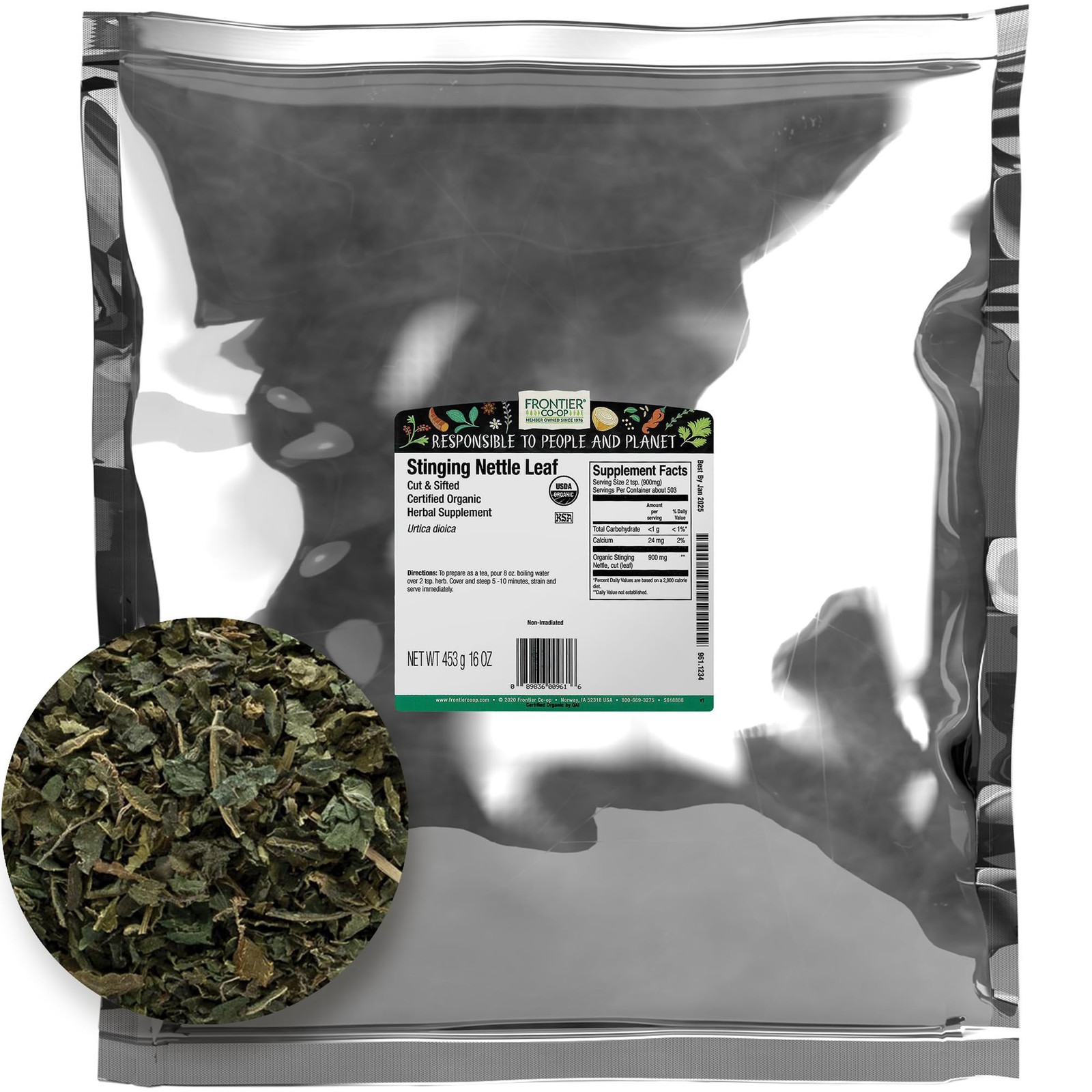 Frontier Co-op Organic Stinging Nettle Leaf 16 Ounce Pack of 2 Herbal Tea