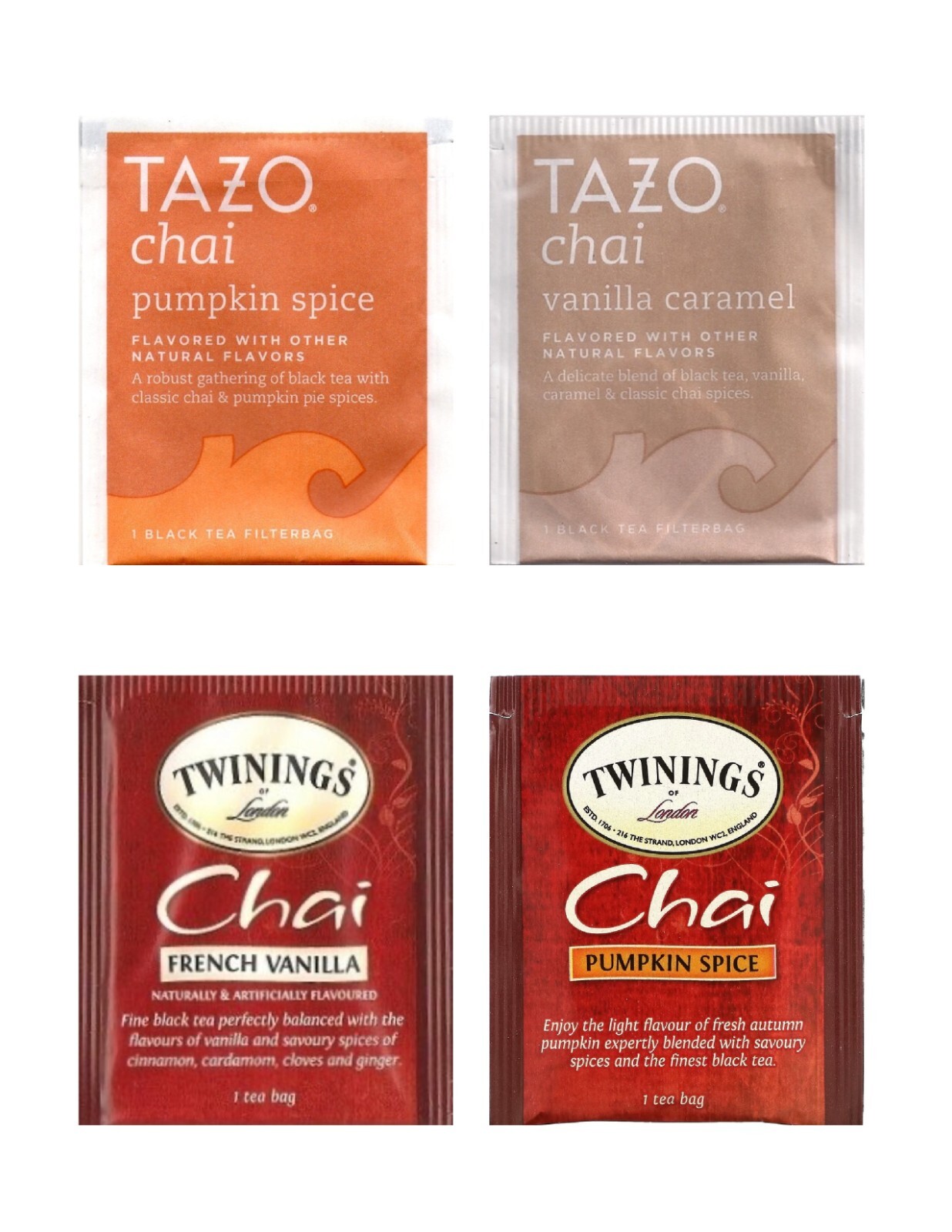 Flavored Chai Tea Bag Sampler Variety Pack – 24 Single-Serve Varieties