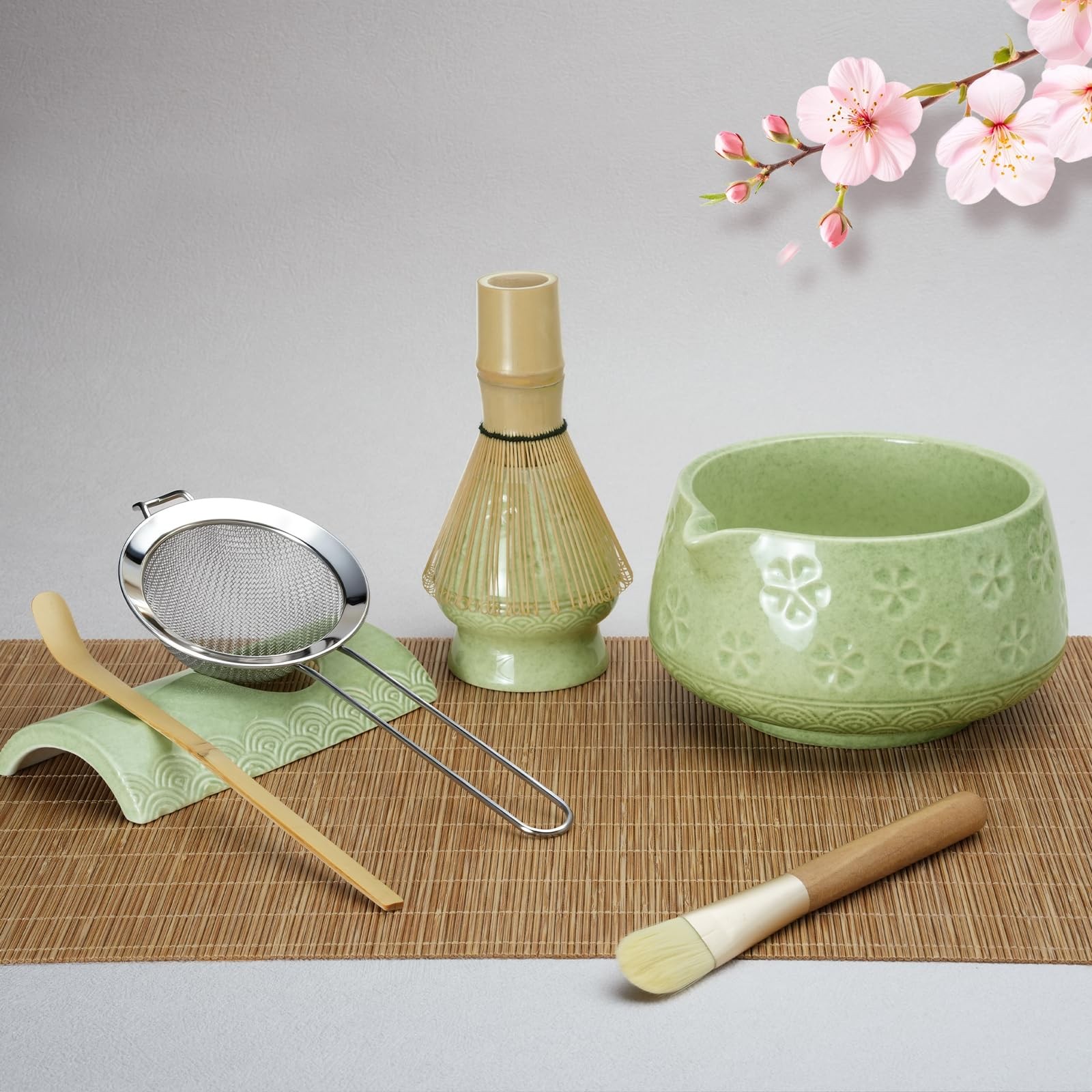 8 Pcs Matcha Whisk Set: Matcha Bowl, Whisk and Holder, Cleaning Brush, Bamboo…