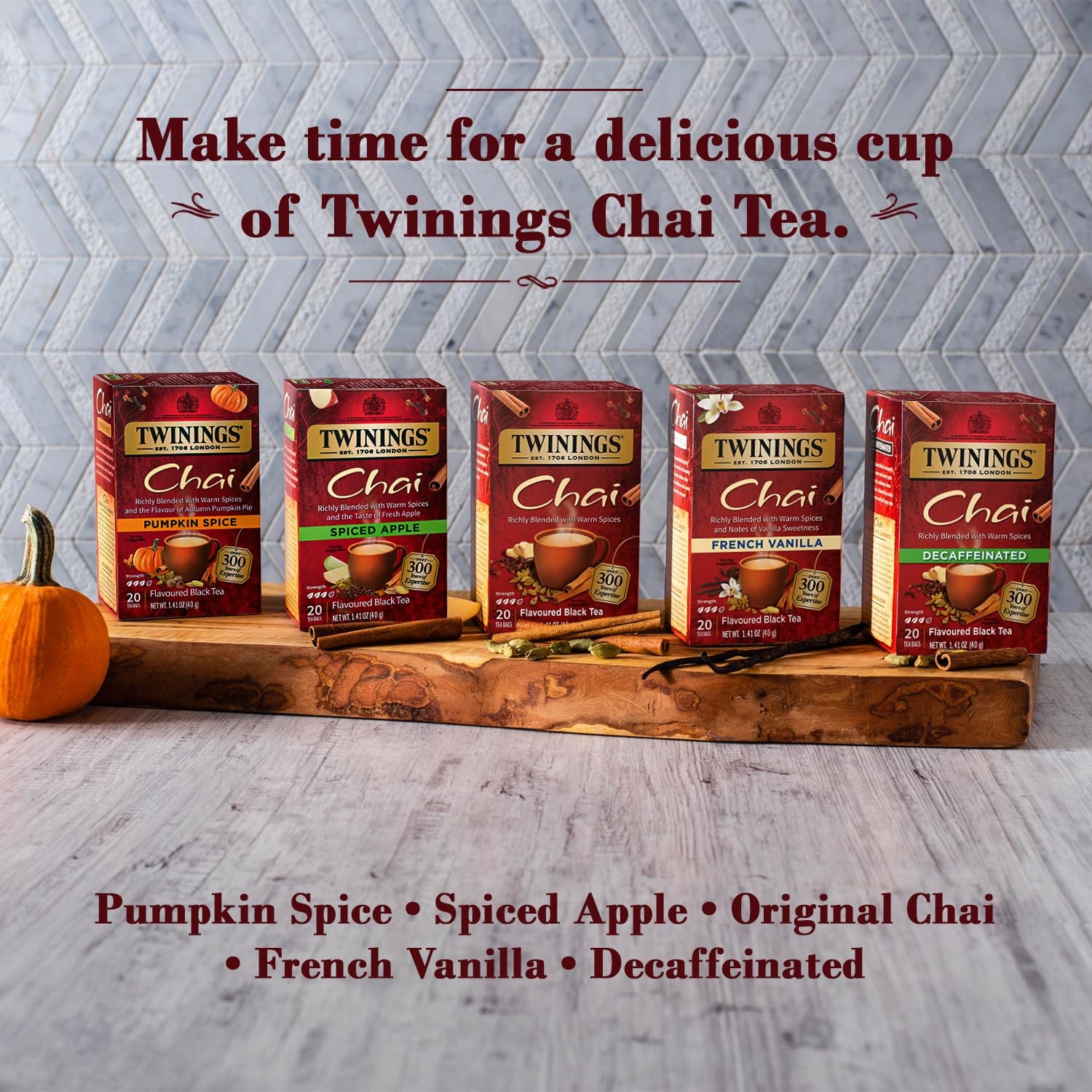 Twinings Decaf Chai Tea 20 Count Bold Spicy Blend with Natural Ingredients