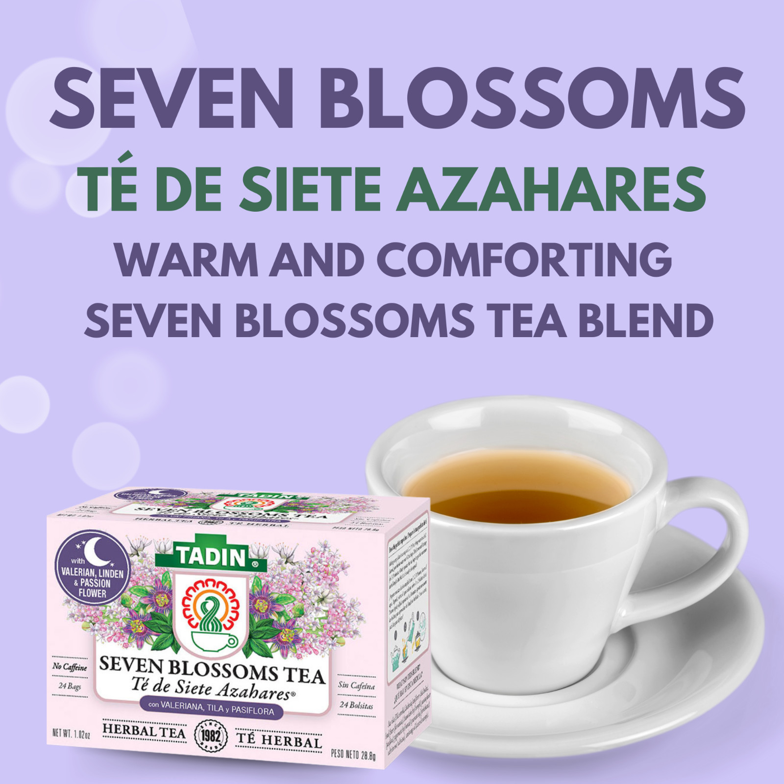 Tadin Seven Blossoms Herbal Tea, 24 Bags 1.02 fl oz, Floral Infusion (4-Pack)