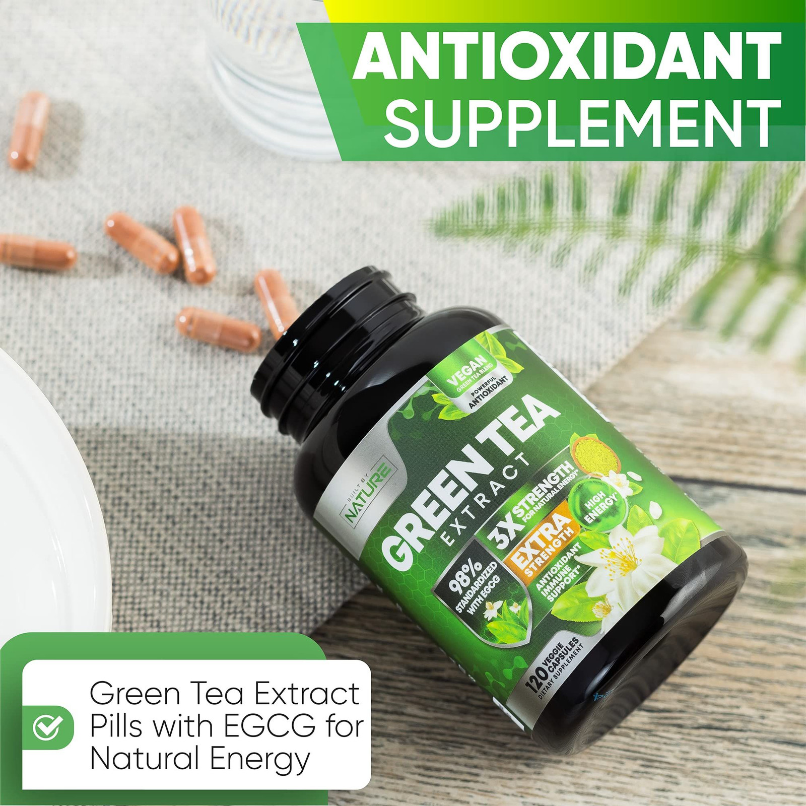 Built by Nature Green Tea Extract 1000mg – High Potency 120 Count (Pack of 1)