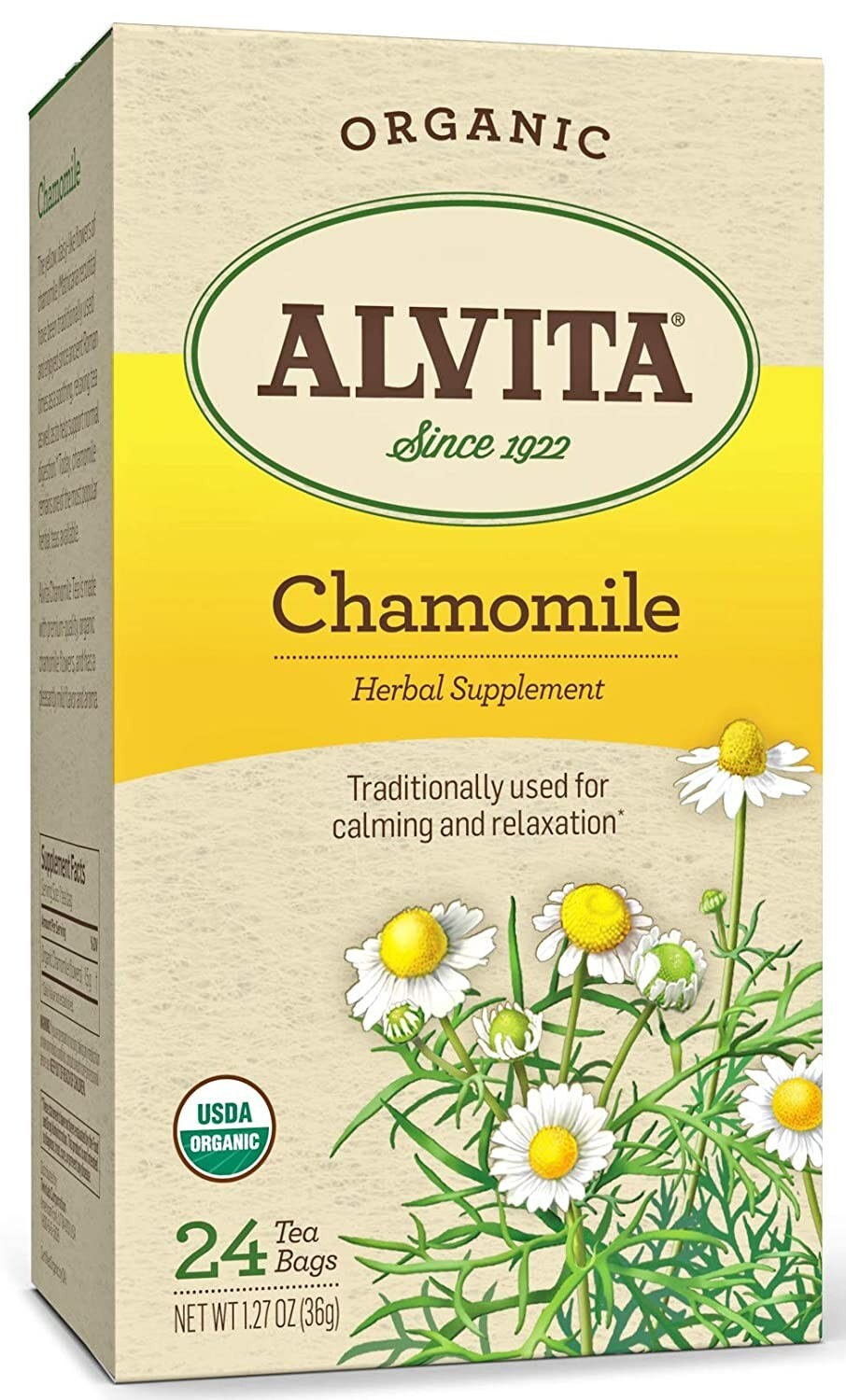 Alvita Chamomile Organic Herbal Tea Bags 24 ( 3 Pack Total 72 Bags) Expr 10/2022