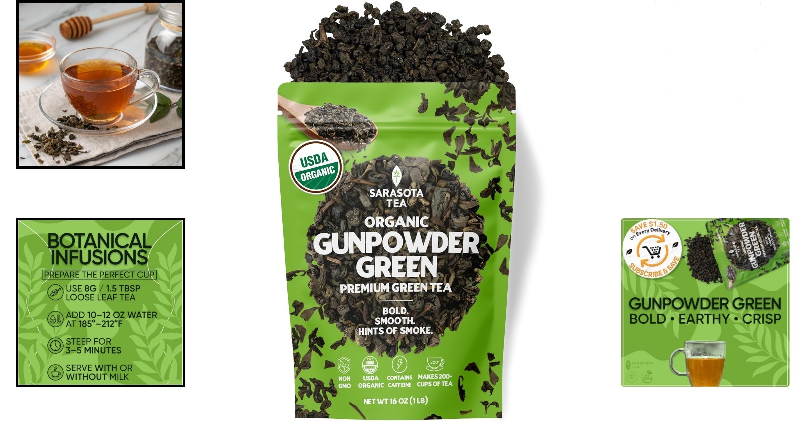 Loose Leaf Gunpowder Green Tea – Earthy Flavor, Ginger & Lemon Peel Infused