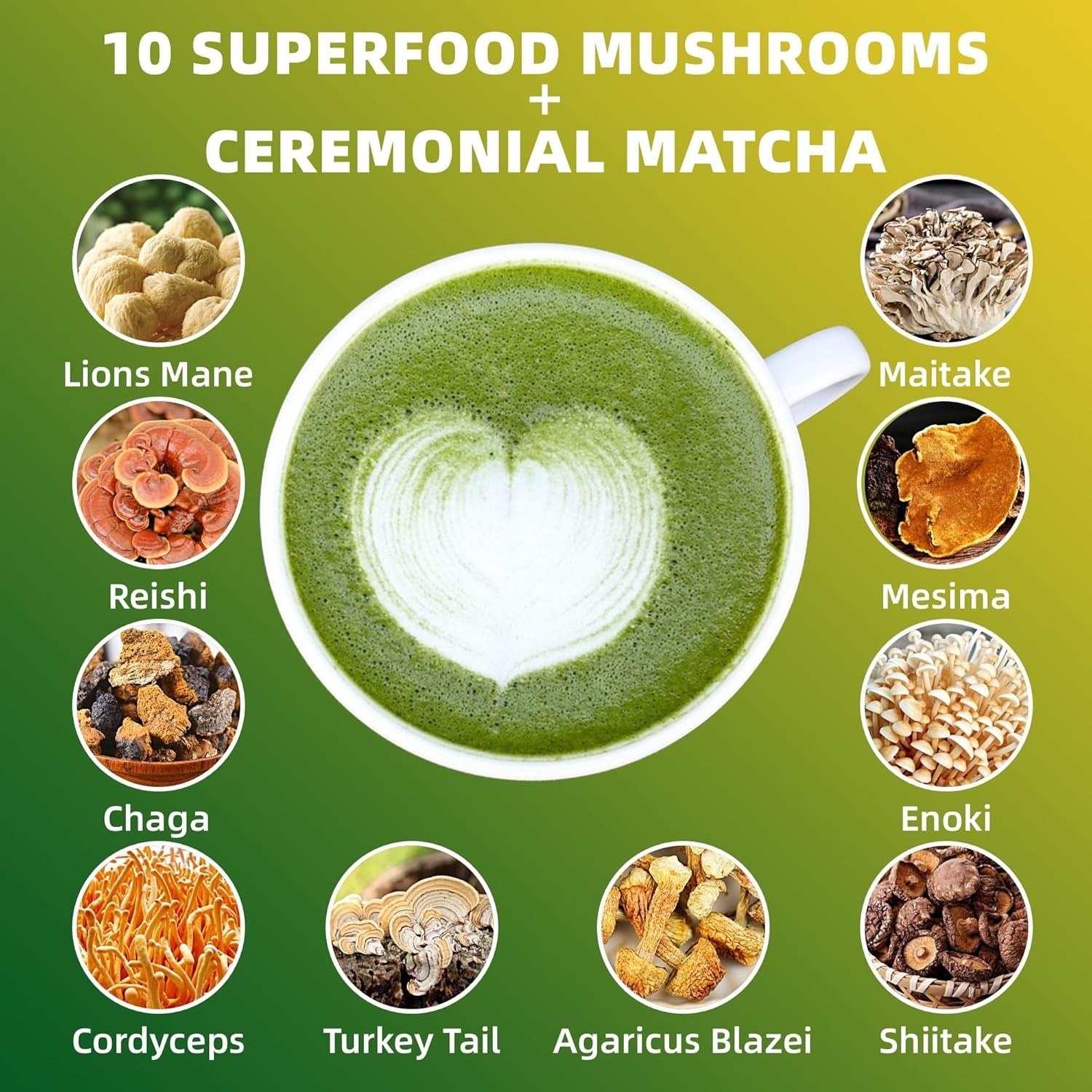 Mushroom Matcha Powder – 10 Superfoods for Unsweetened Energy & Health