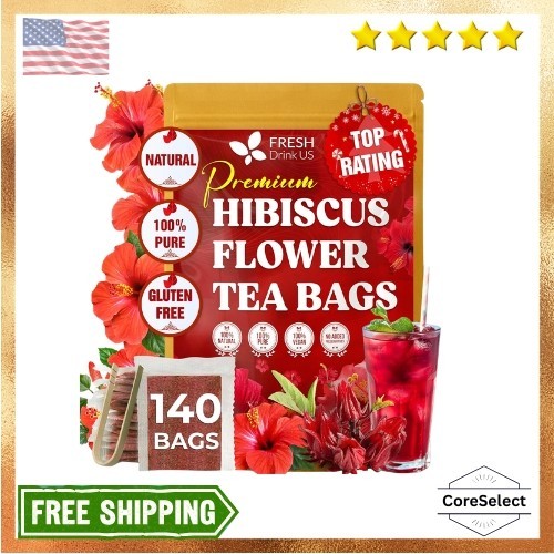 Premium 140 Hibiscus Flowers Tea Bags, 100% Natural, Handmade & Pure from Hibi