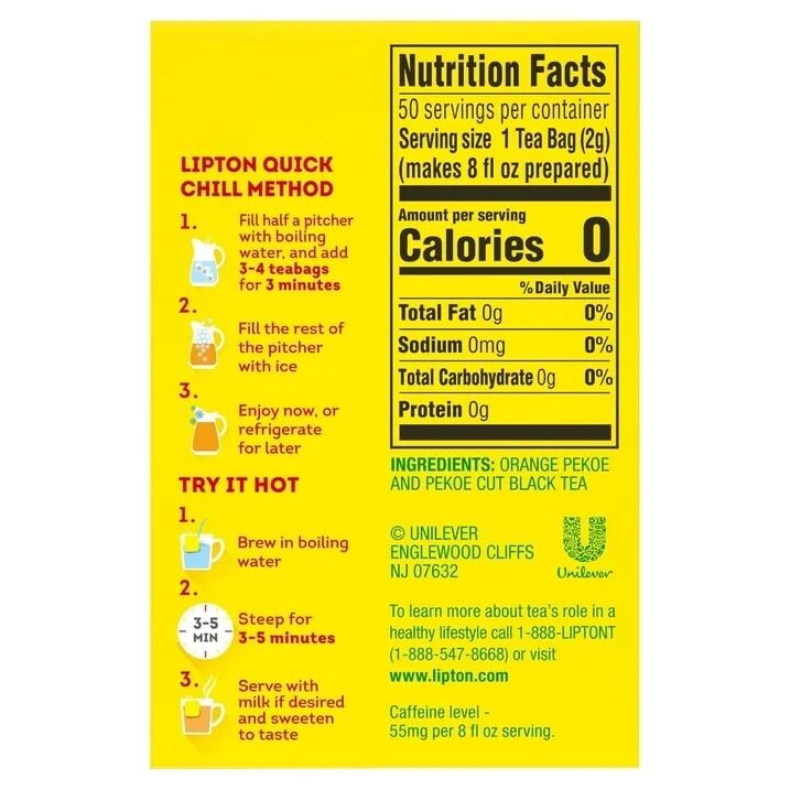 3x Lipton YELLOW LABEL Black Tea Bags 50 tbs / 100g ( 3.52oz )